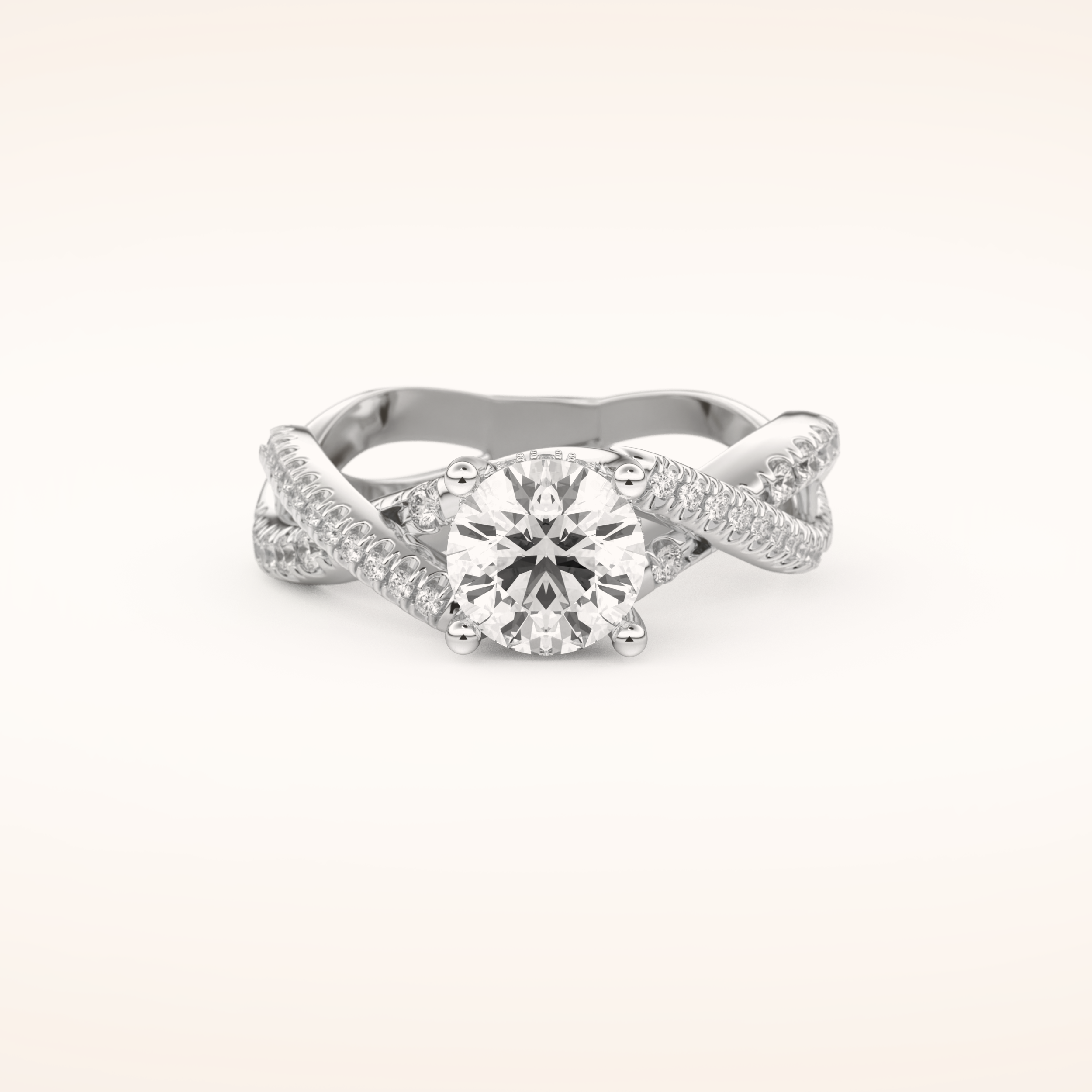 1 CT Round Shaped Criss Cross Pave Moissanite Engagement Ring