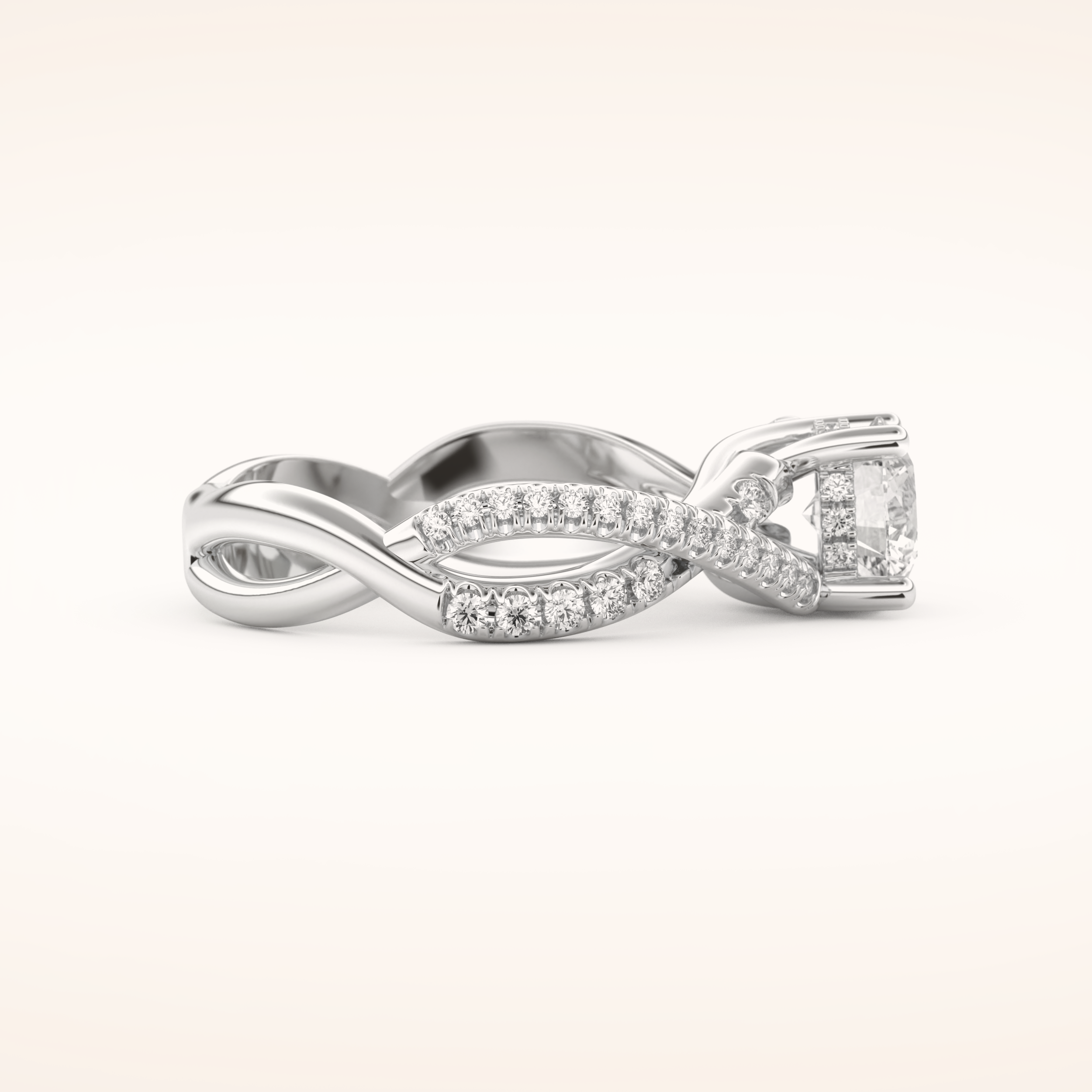 1 CT Round Shaped Criss Cross Pave Moissanite Engagement Ring