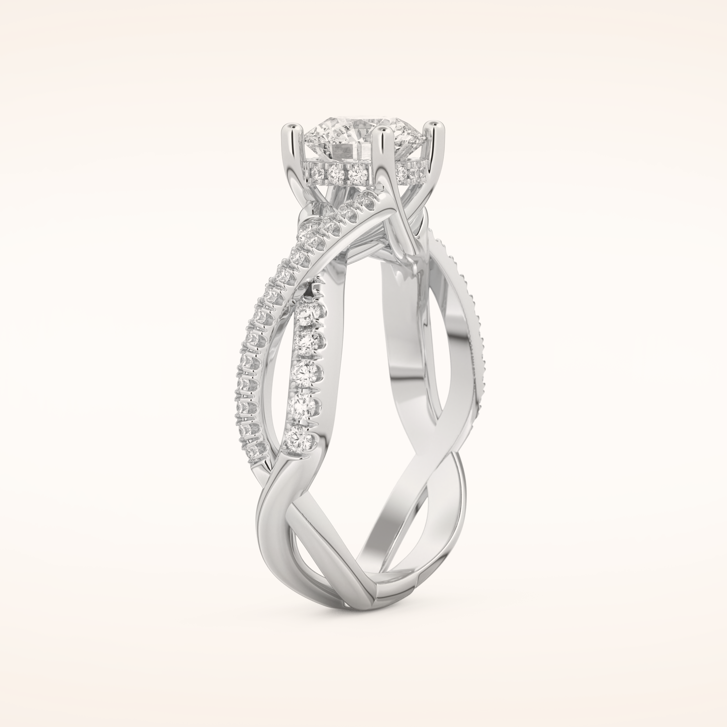 1 CT Round Shaped Criss Cross Pave Moissanite Engagement Ring