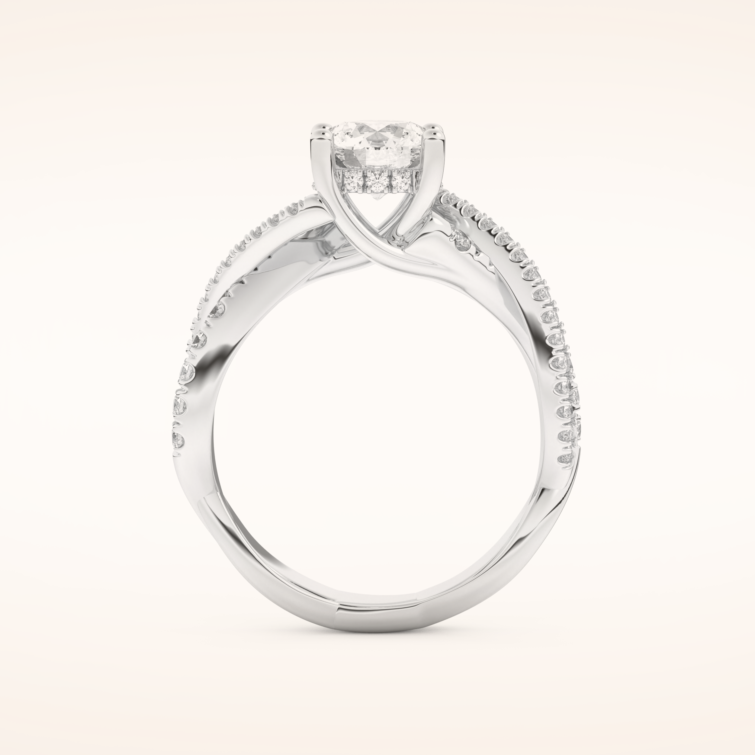 1 CT Round Shaped Criss Cross Pave Moissanite Engagement Ring