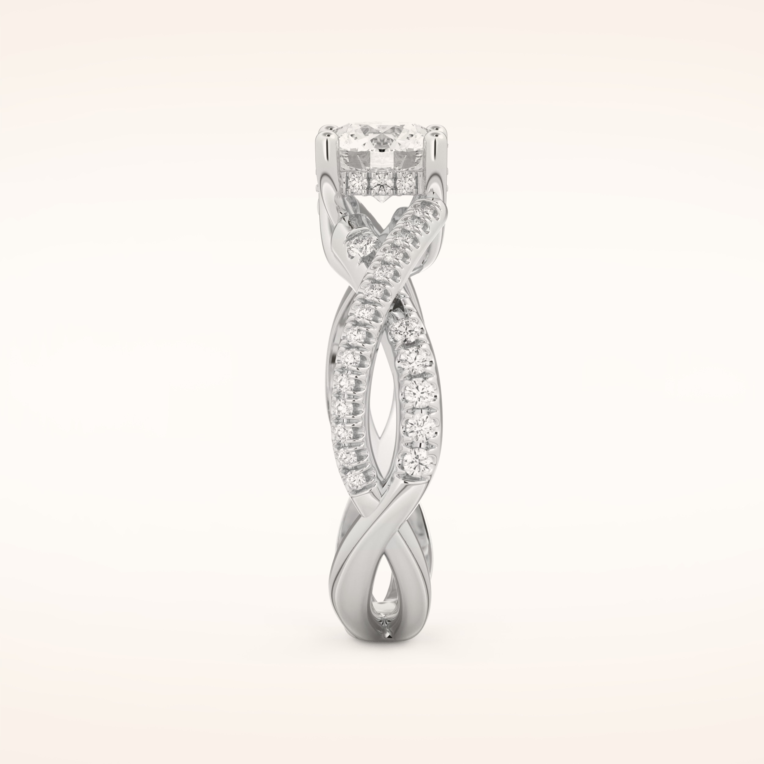 1 CT Round Shaped Criss Cross Pave Moissanite Engagement Ring
