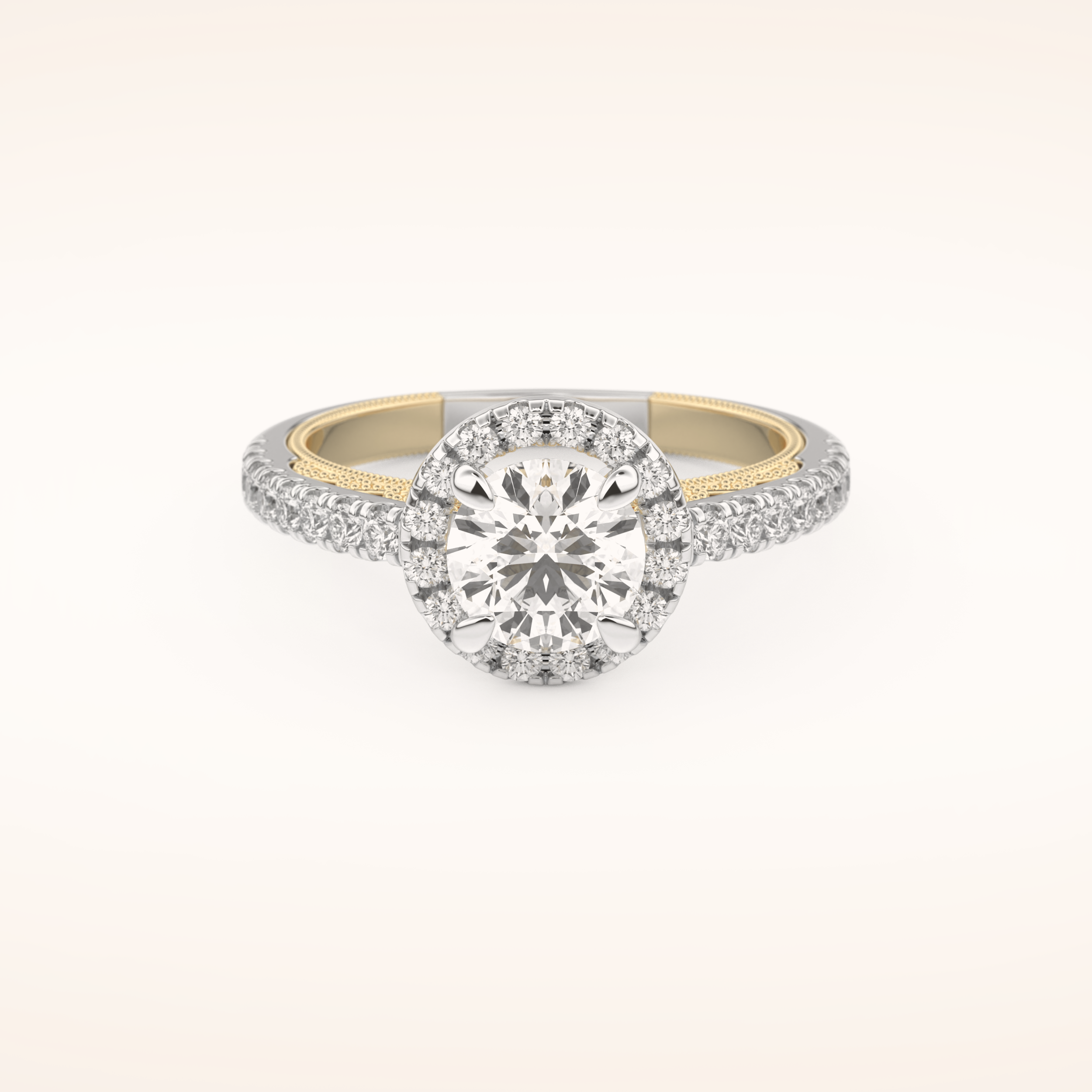1.01 CT Round Shaped Halo & Pave Moissanite Engagement Ring