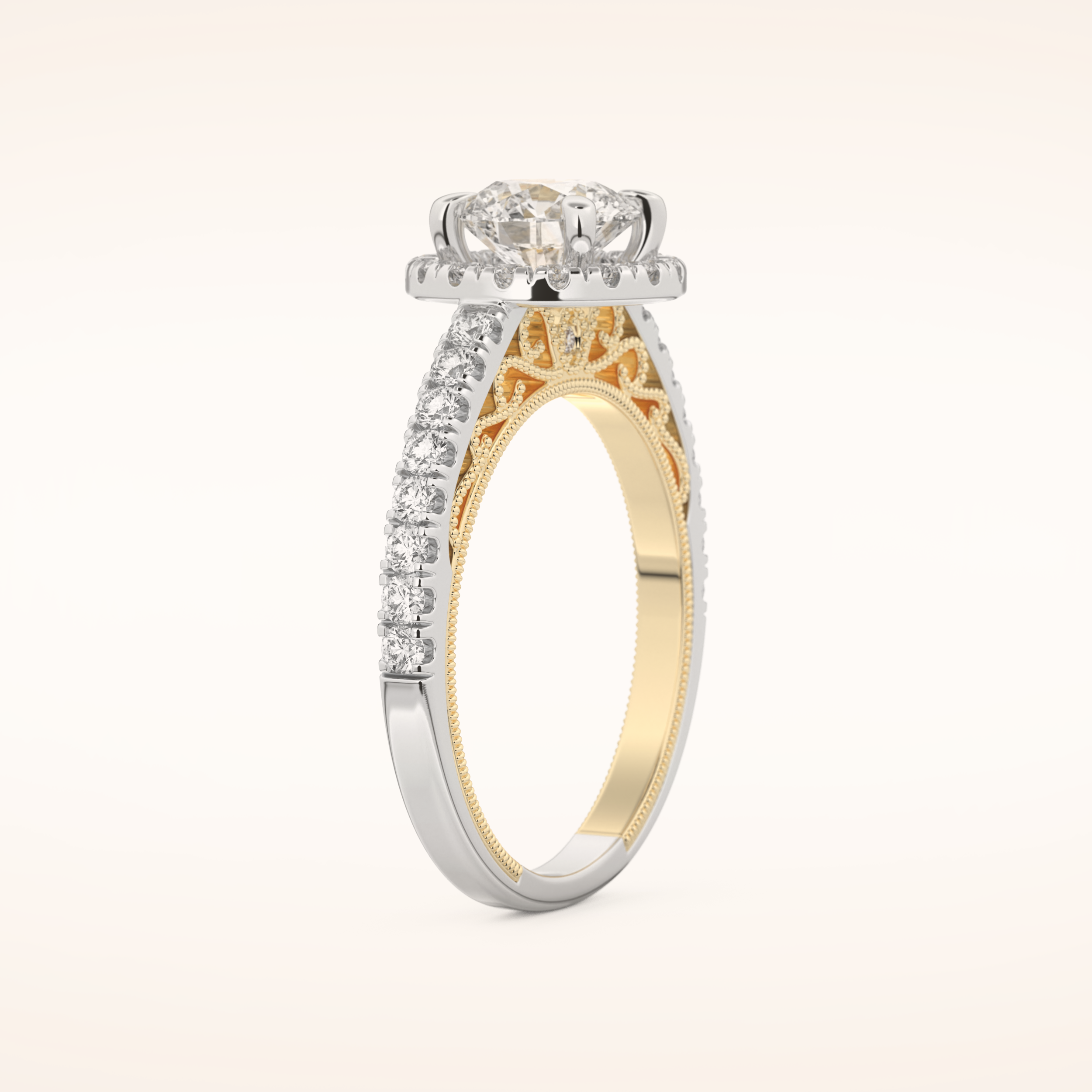 1.01 CT Round Shaped Halo & Pave Moissanite Engagement Ring