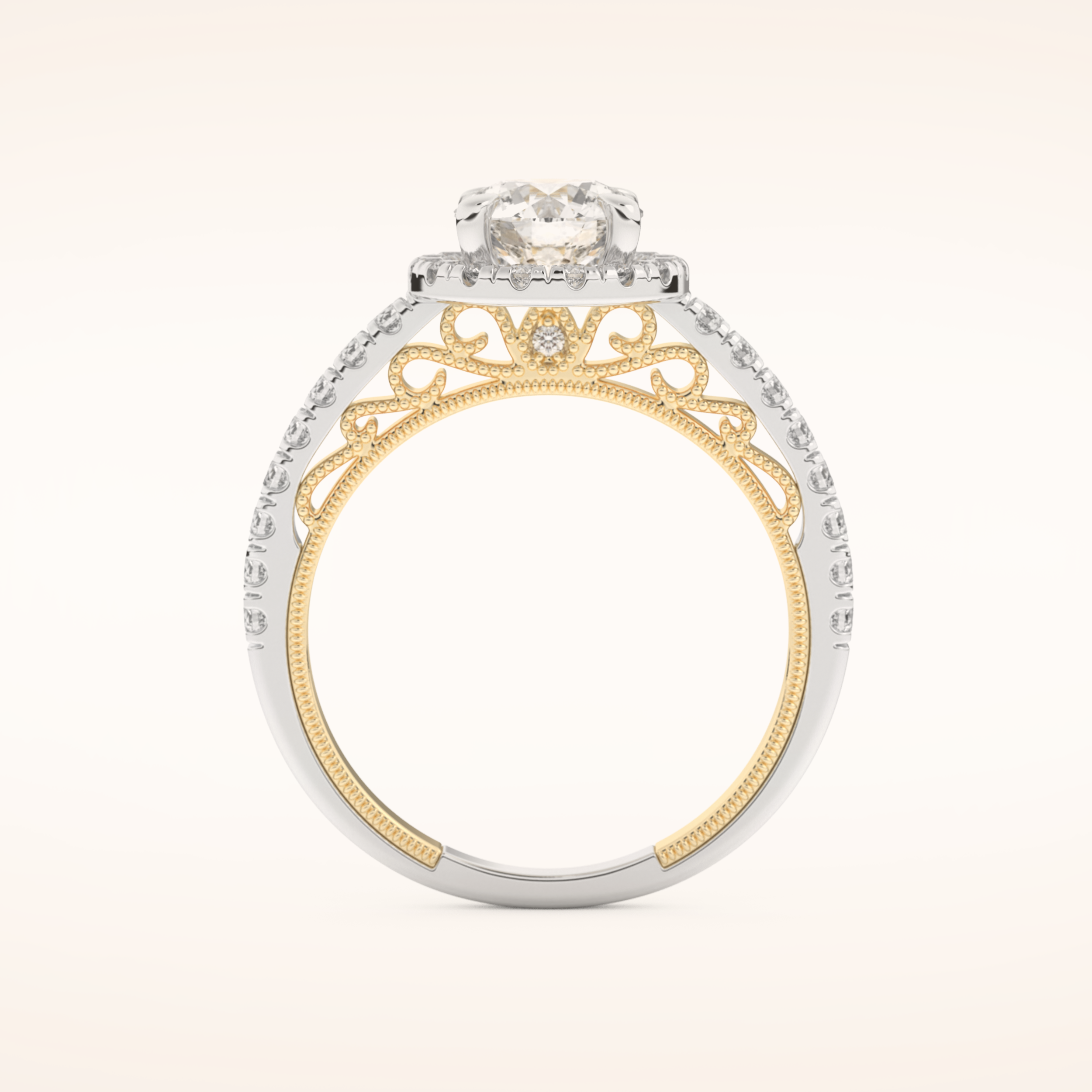 1.01 CT Round Shaped Halo & Pave Moissanite Engagement Ring