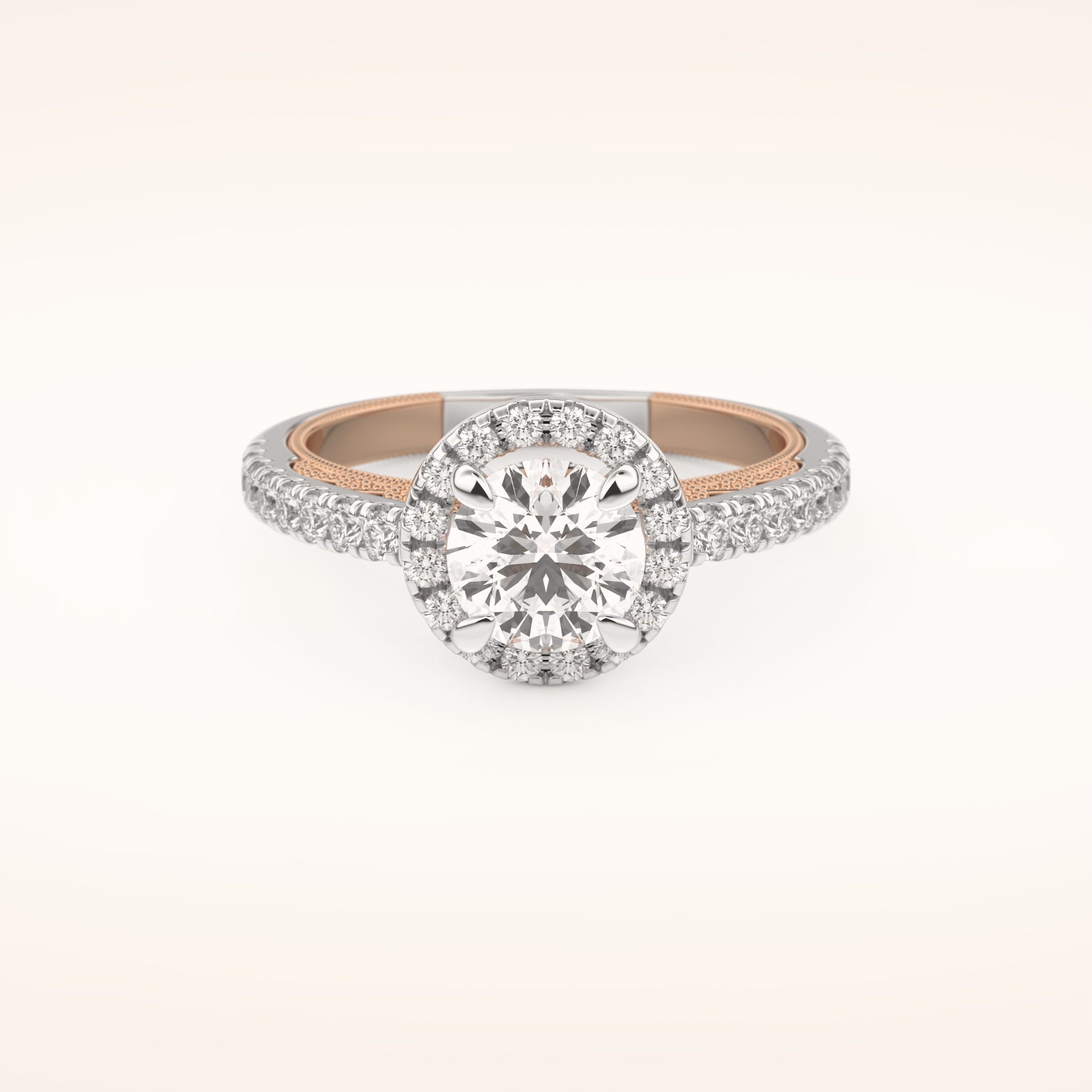 1.01 CT Round Shaped Halo & Pave Moissanite Engagement Ring