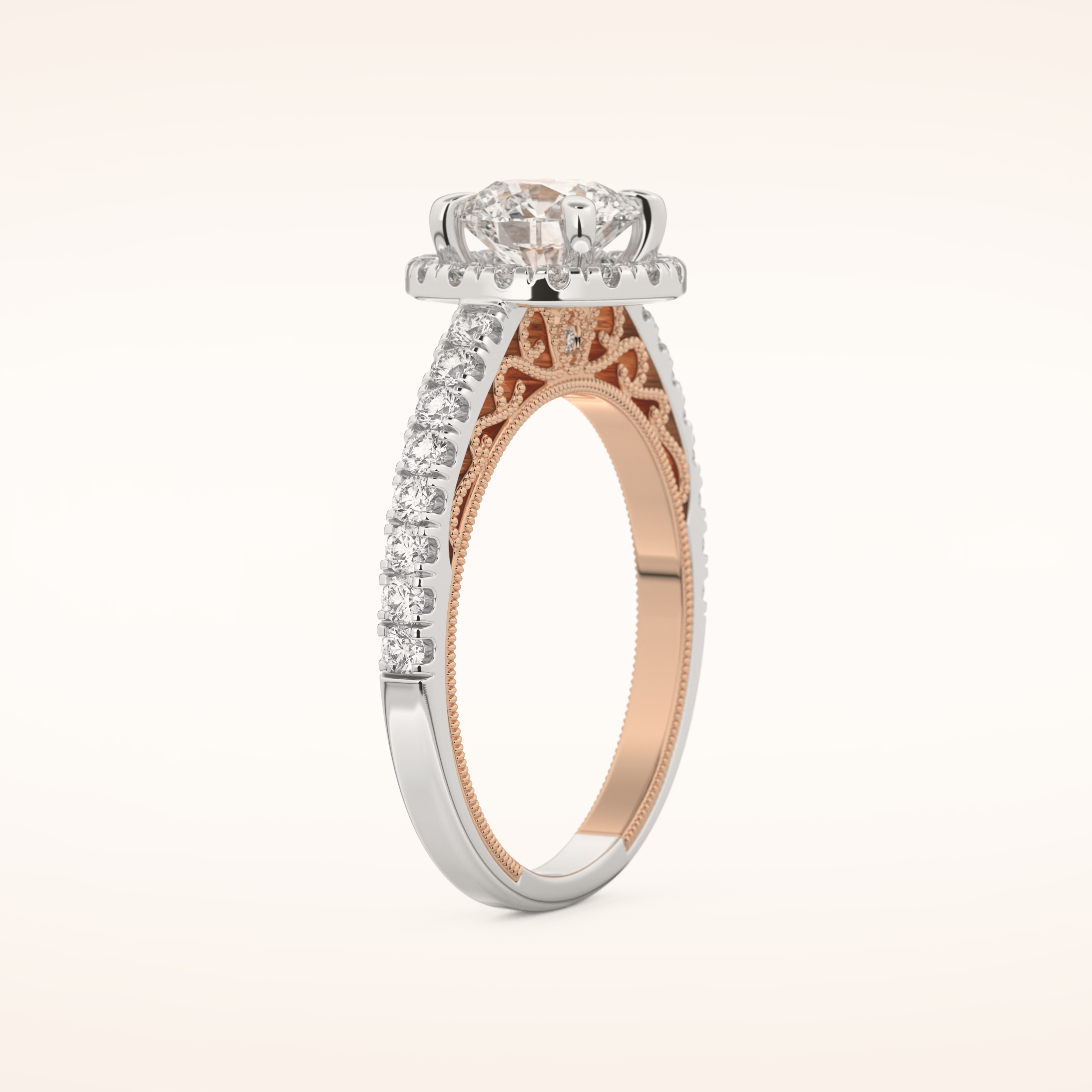 1.01 CT Round Shaped Halo & Pave Moissanite Engagement Ring