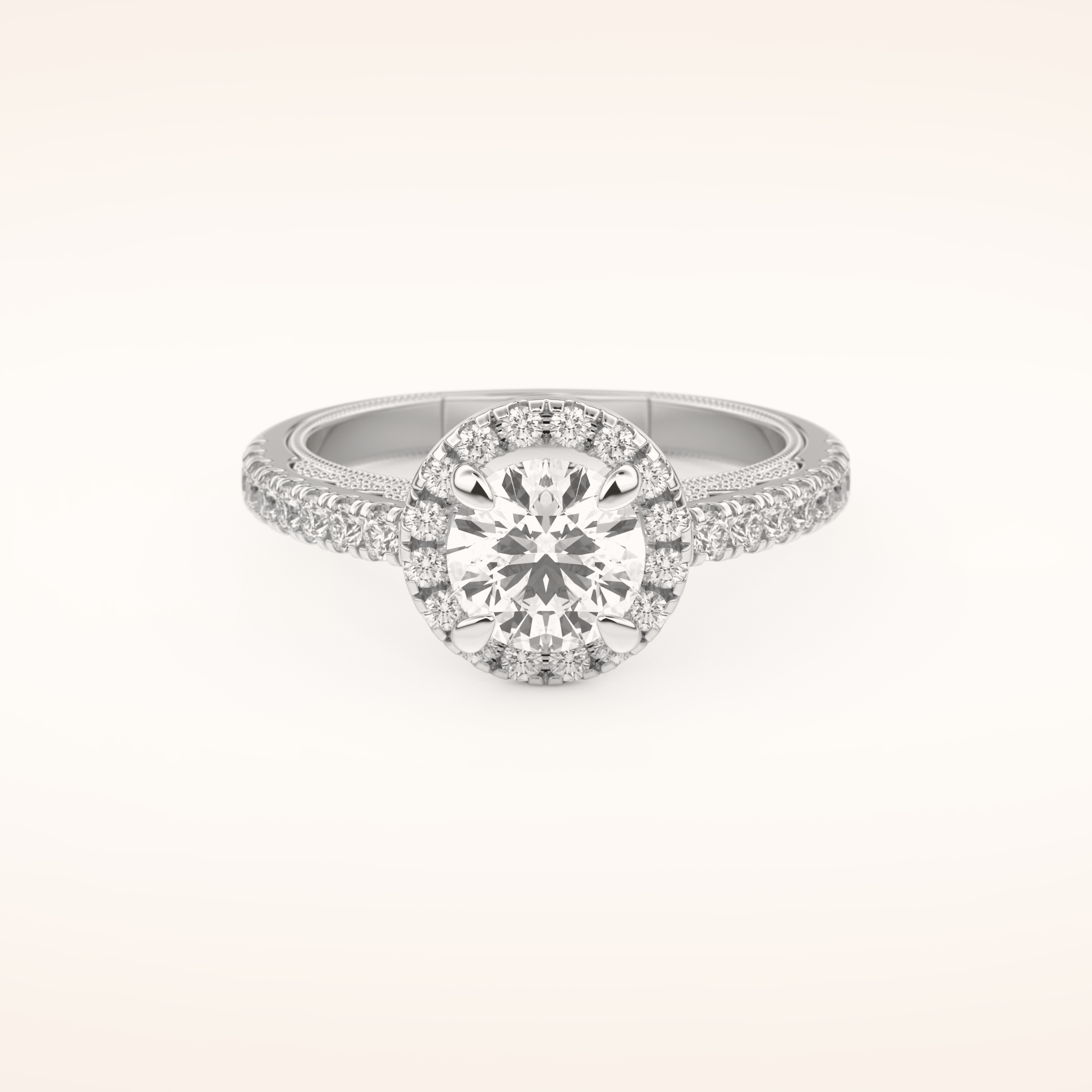 1.01 CT Round Shaped Halo & Pave Moissanite Engagement Ring