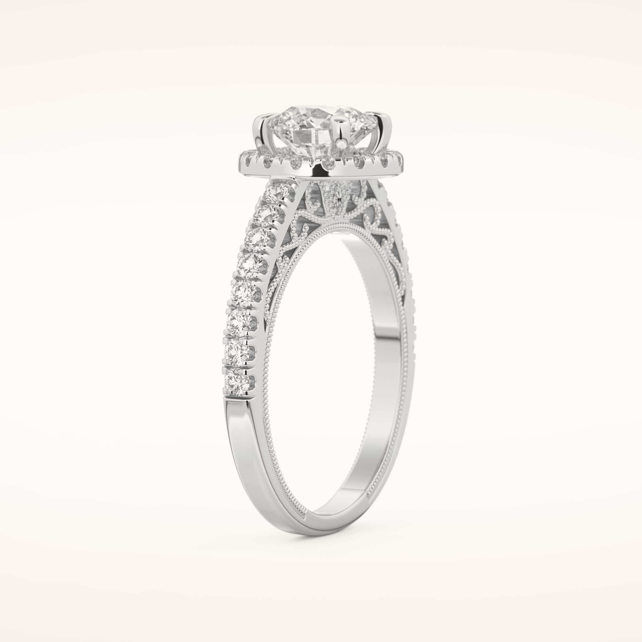 1.01 CT Round Shaped Halo & Pave Moissanite Engagement Ring