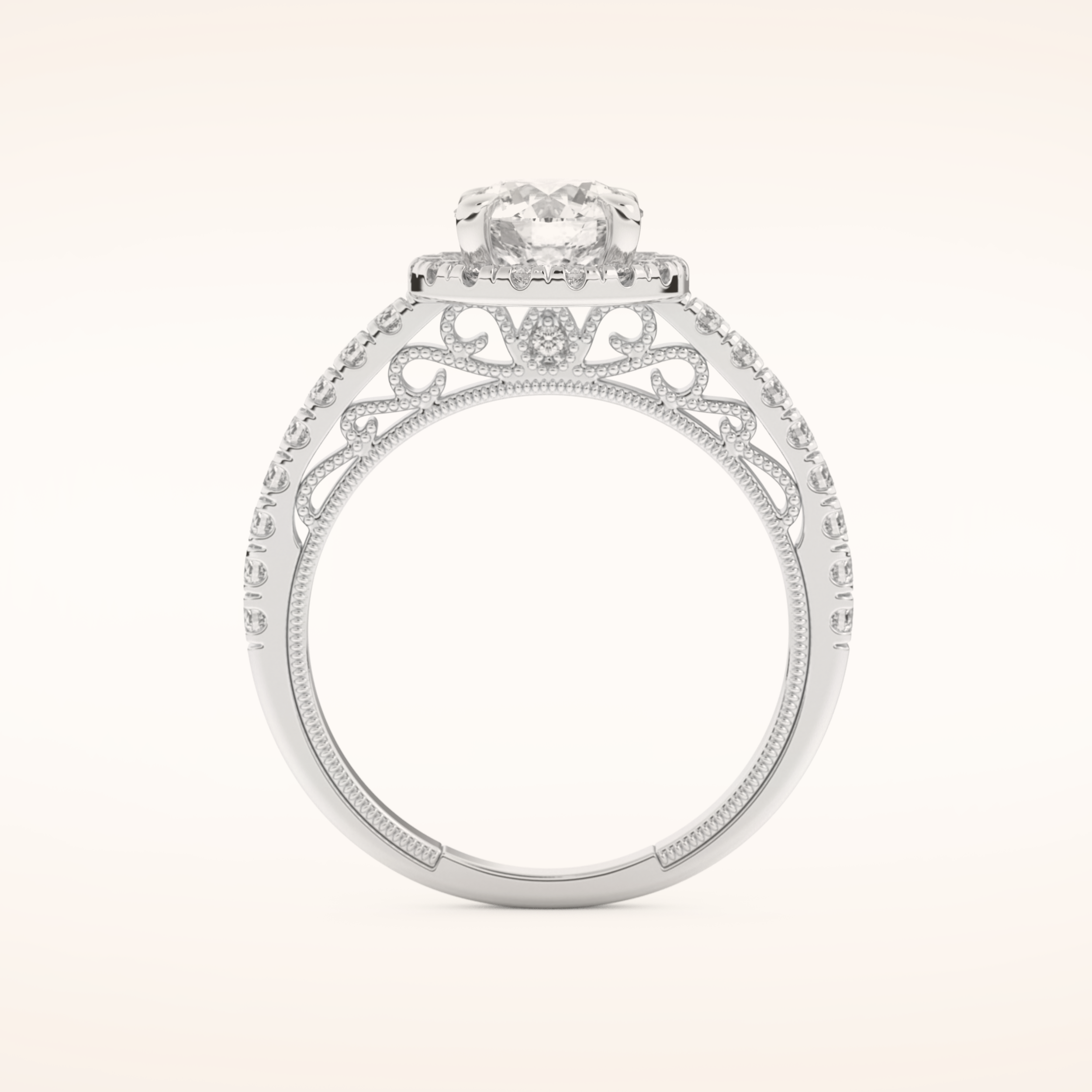 1.01 CT Round Shaped Halo & Pave Moissanite Engagement Ring