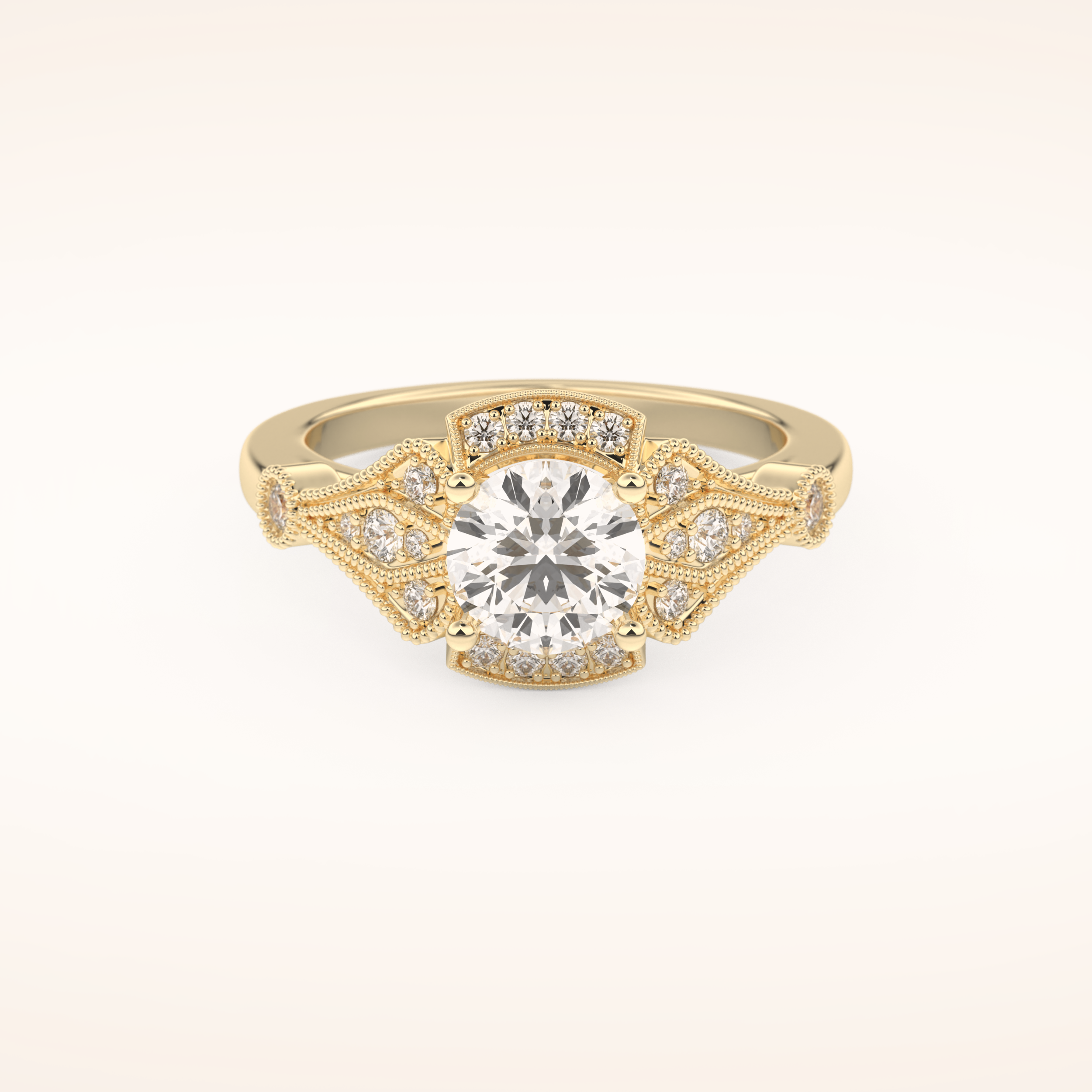 1 CT Round Shaped Pave Moissanite Engagement Ring