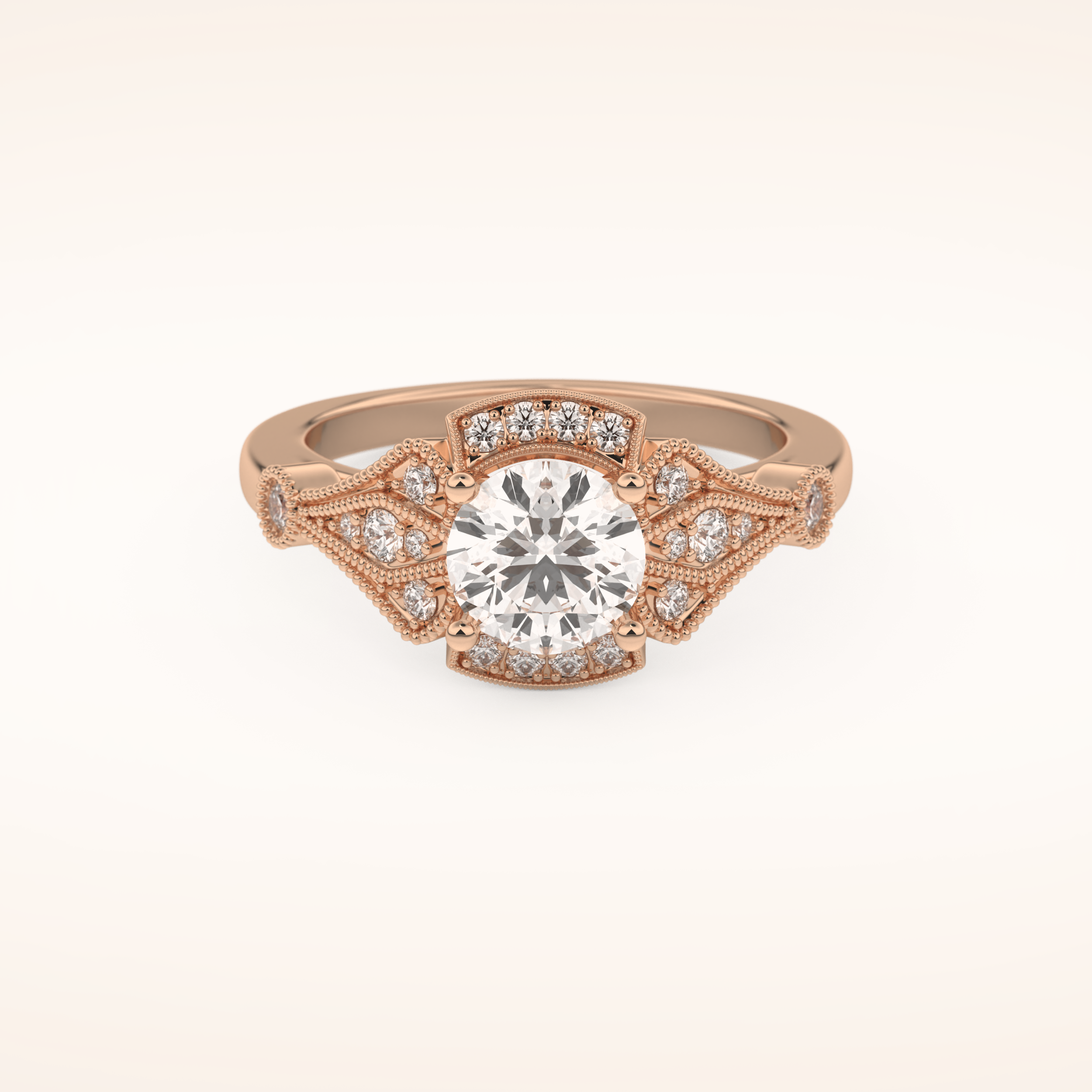 1 CT Round Shaped Pave Moissanite Engagement Ring