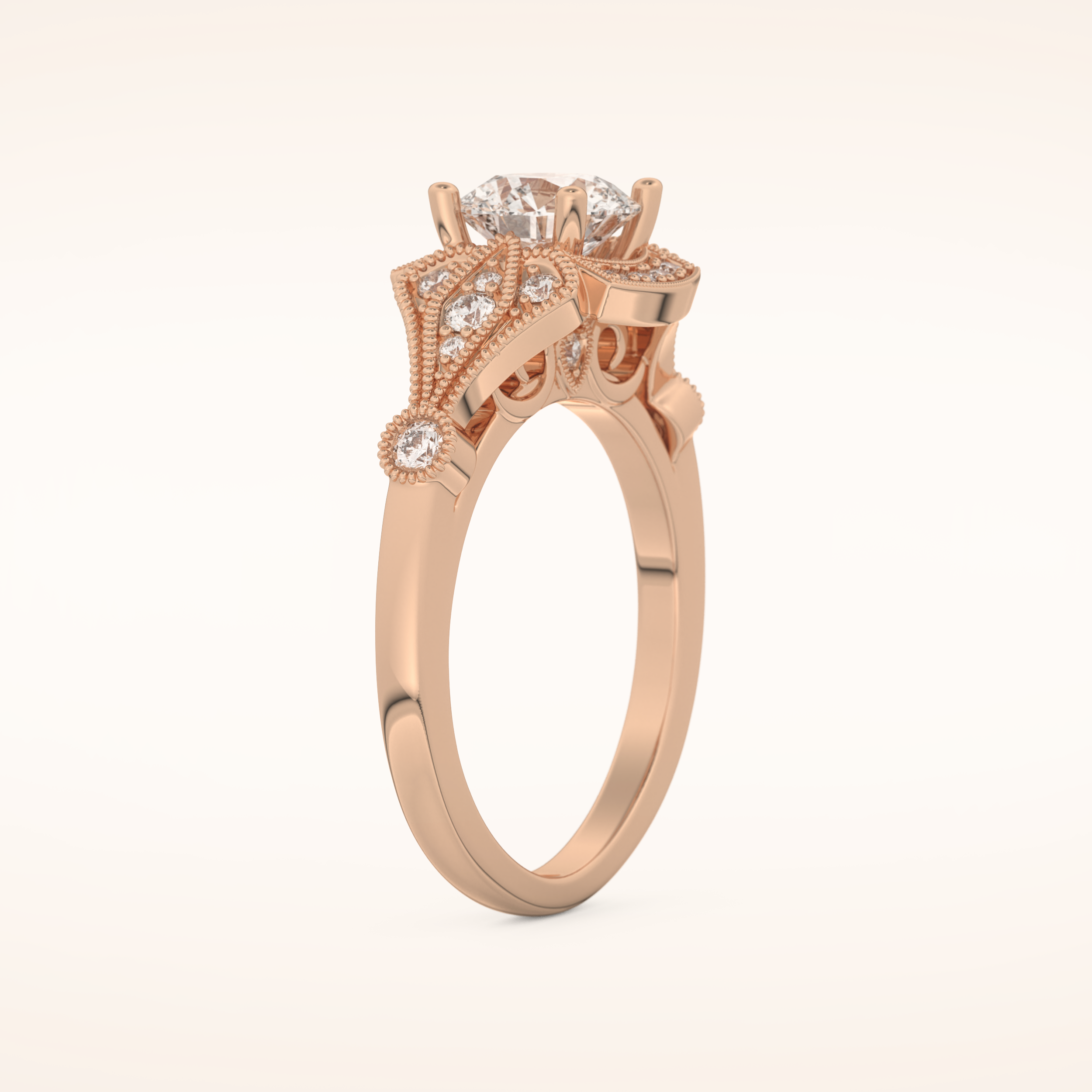 1 CT Round Shaped Pave Moissanite Engagement Ring