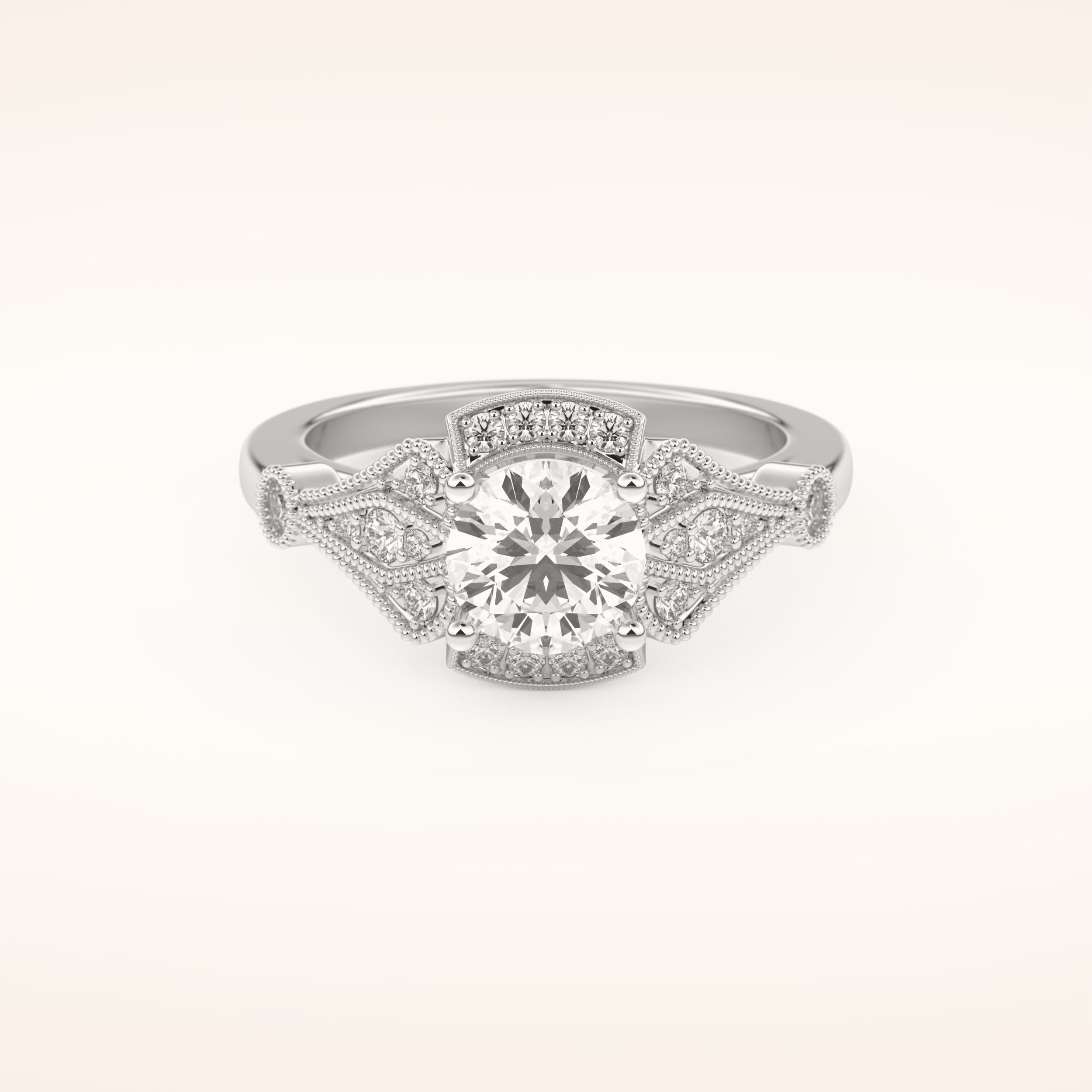 1 CT Round Shaped Pave Moissanite Engagement Ring