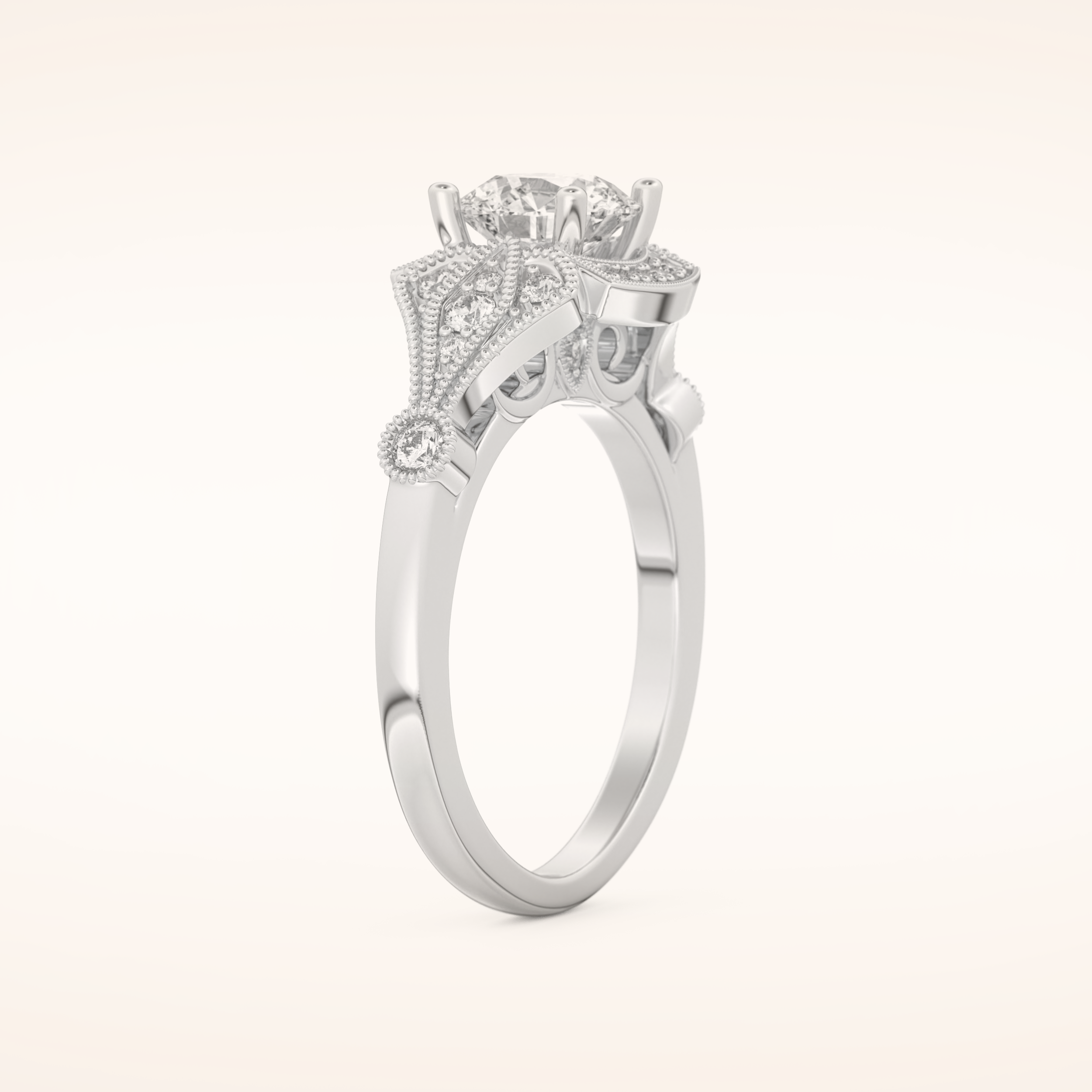 1 CT Round Shaped Pave Moissanite Engagement Ring