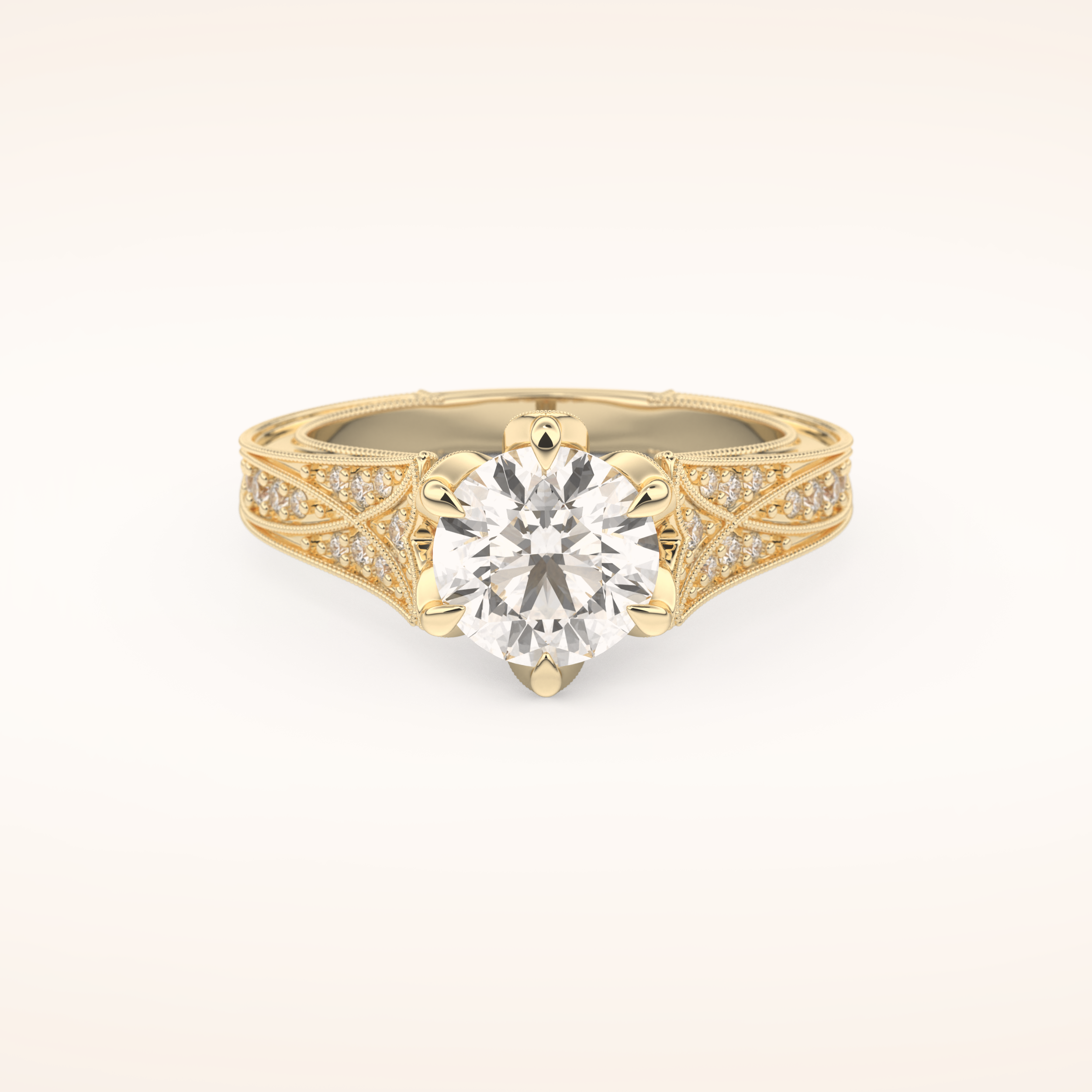 1.52 CT Round Shaped Pave Cathedral Moissanite Engagement Ring