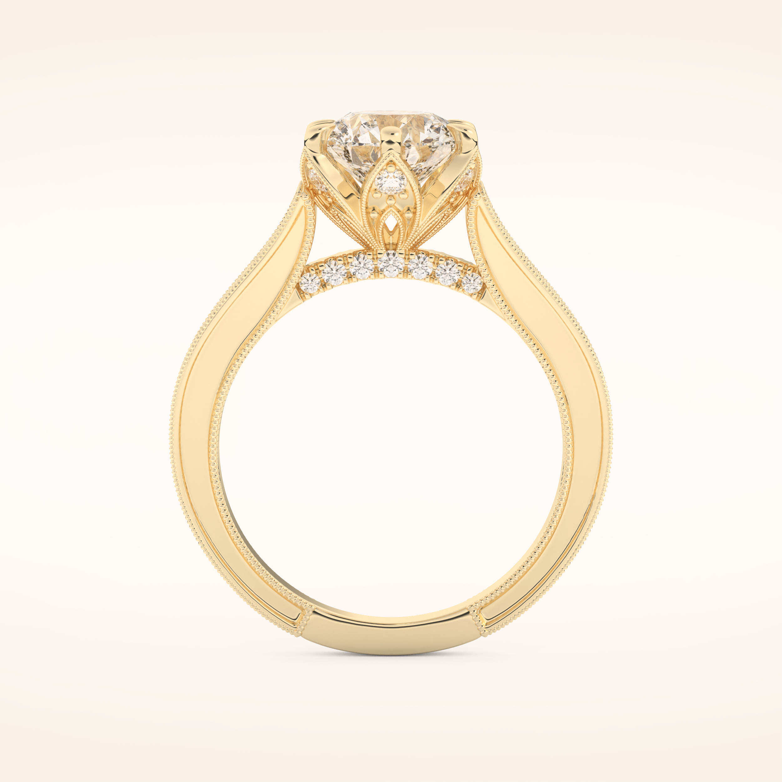 1.52 CT Round Shaped Pave Cathedral Moissanite Engagement Ring