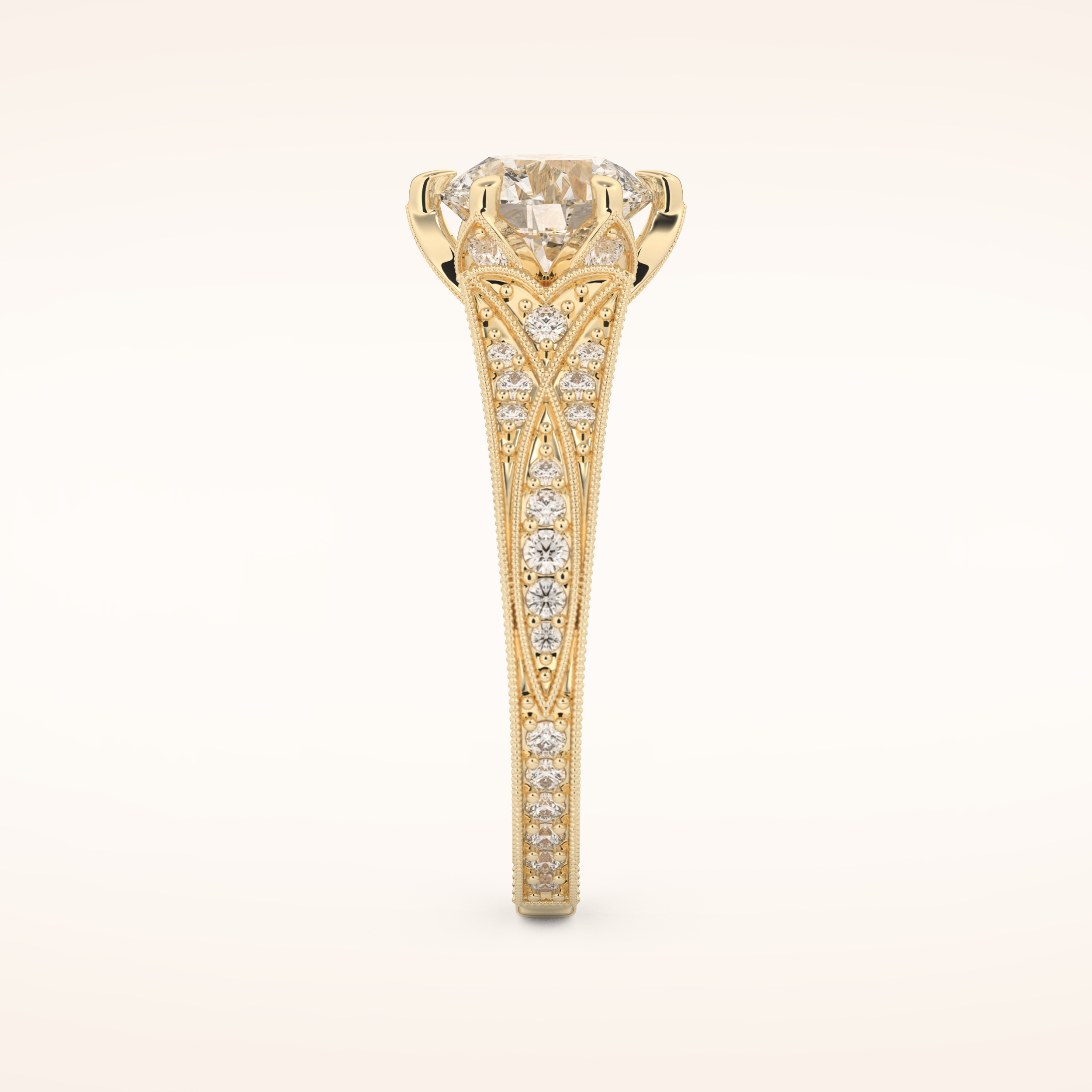 1.52 CT Round Shaped Pave Cathedral Moissanite Engagement Ring