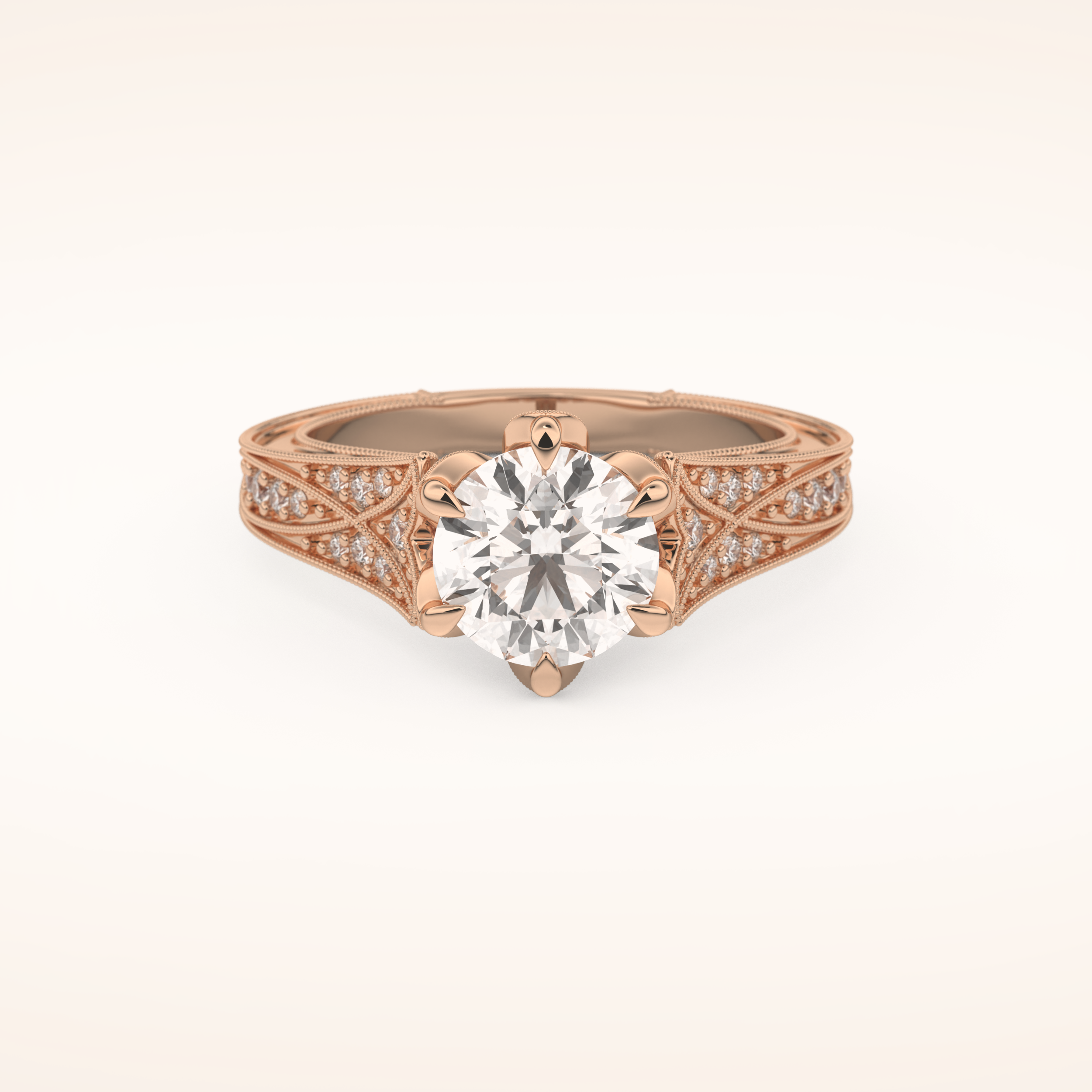 1.52 CT Round Shaped Pave Cathedral Moissanite Engagement Ring