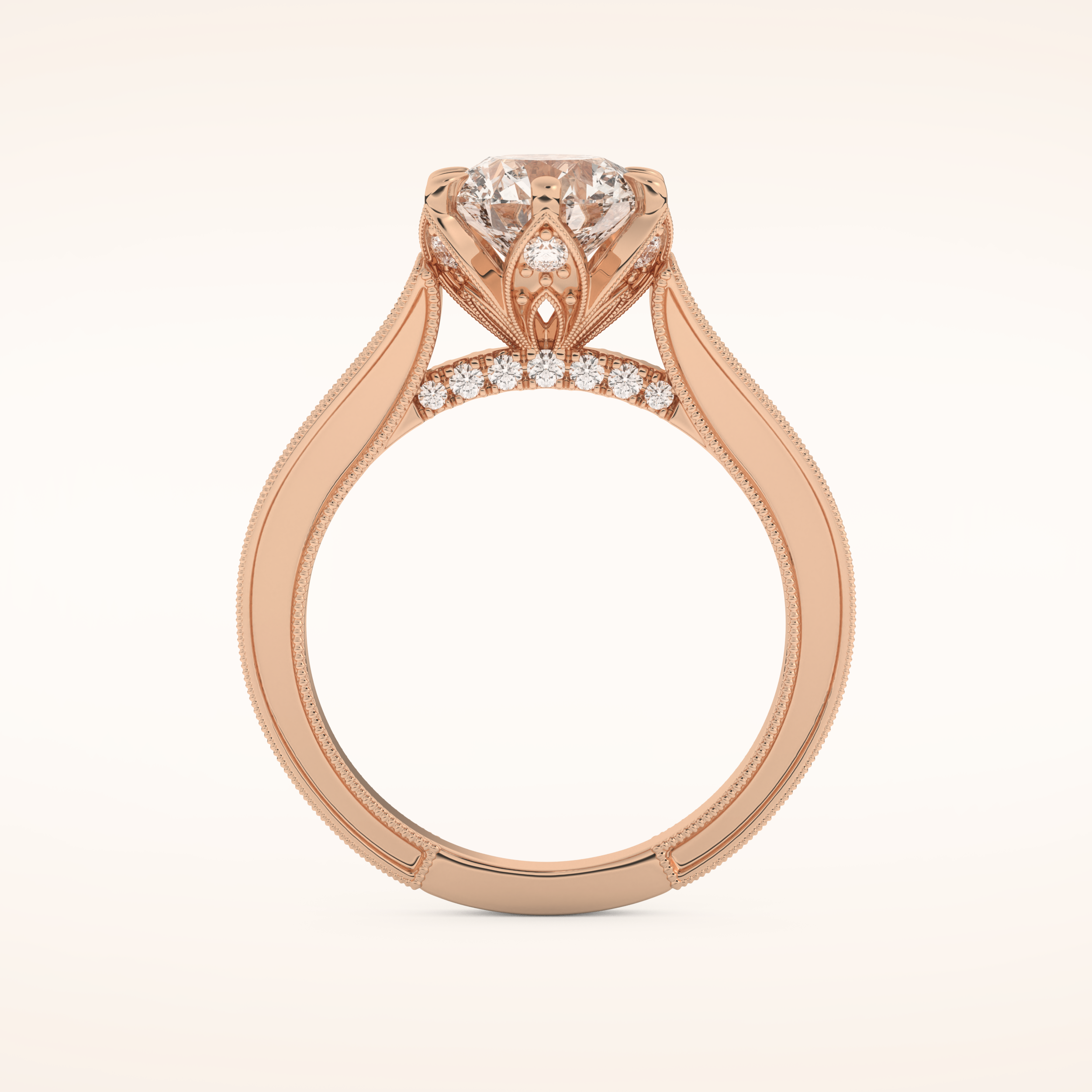 1.52 CT Round Shaped Pave Cathedral Moissanite Engagement Ring