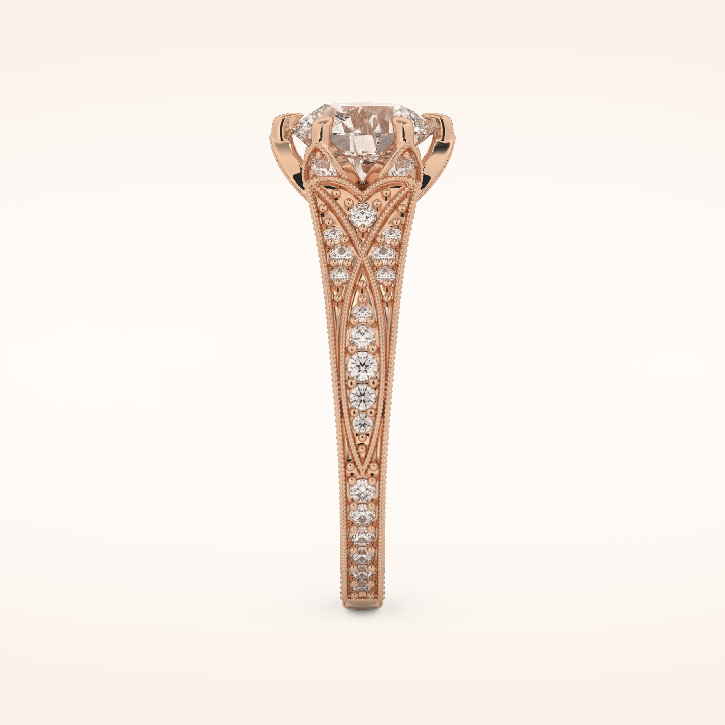 1.52 CT Round Shaped Pave Cathedral Moissanite Engagement Ring