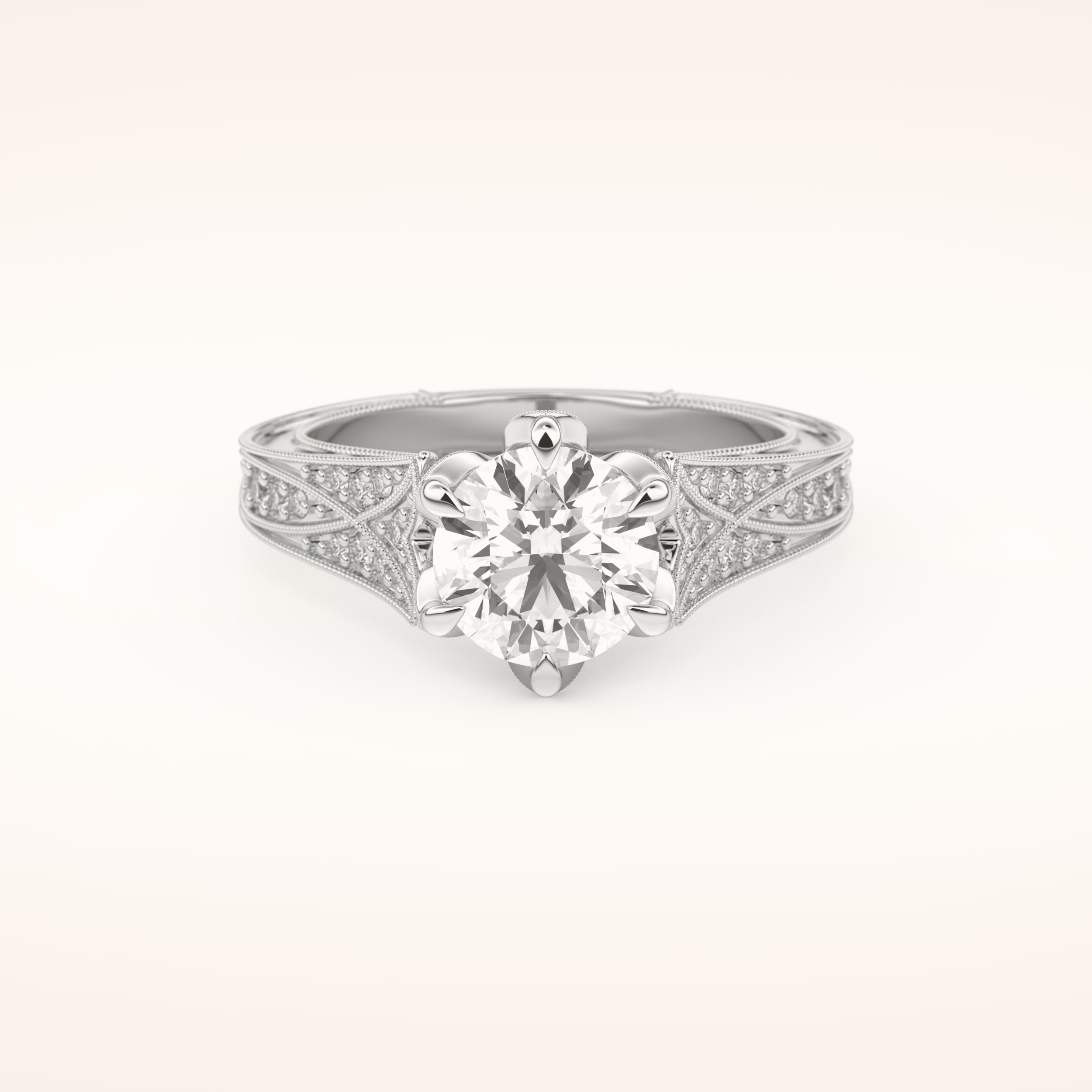 1.52 CT Round Shaped Pave Cathedral Moissanite Engagement Ring