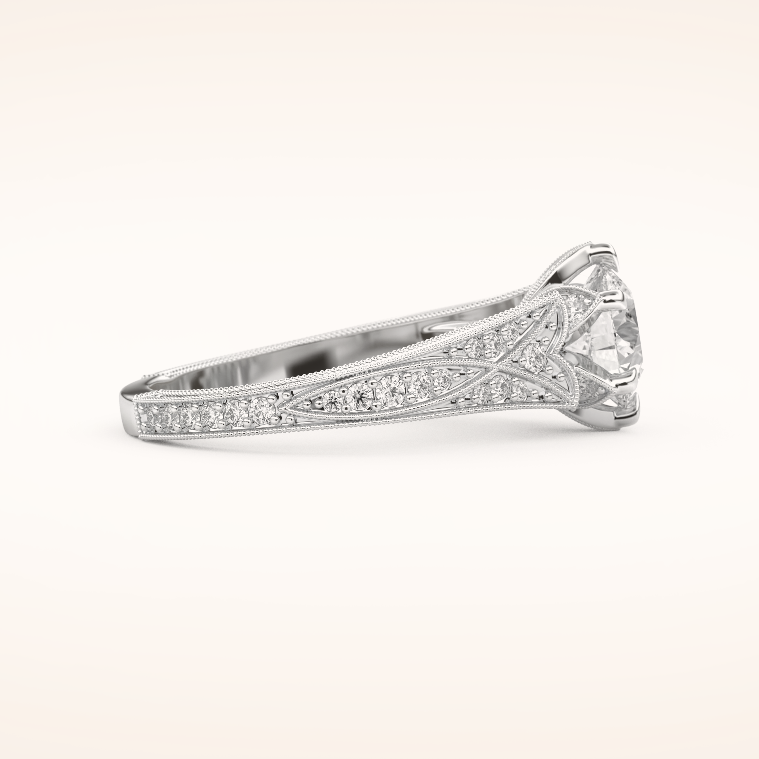 1.52 CT Round Shaped Pave Cathedral Moissanite Engagement Ring