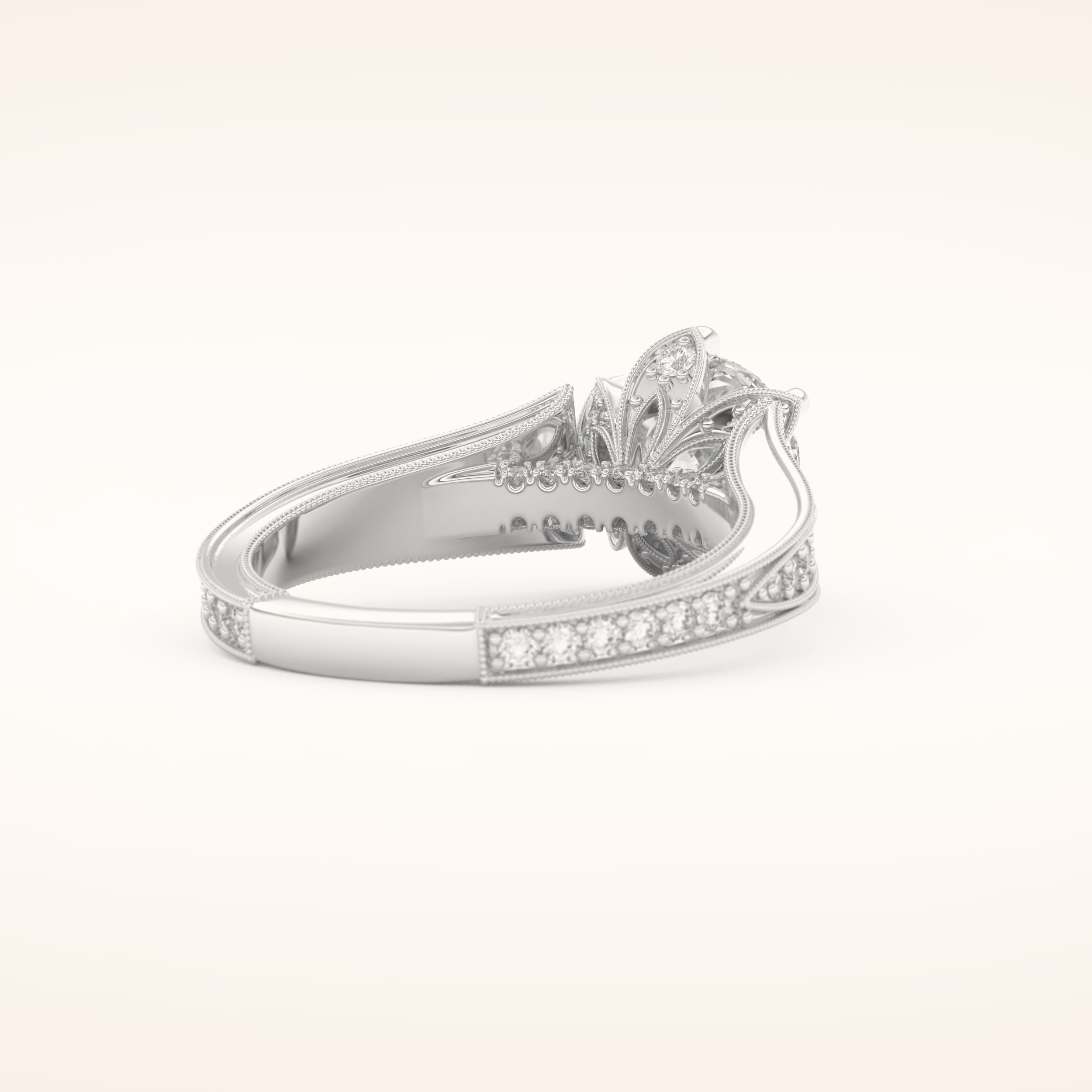 1.52 CT Round Shaped Pave Cathedral Moissanite Engagement Ring
