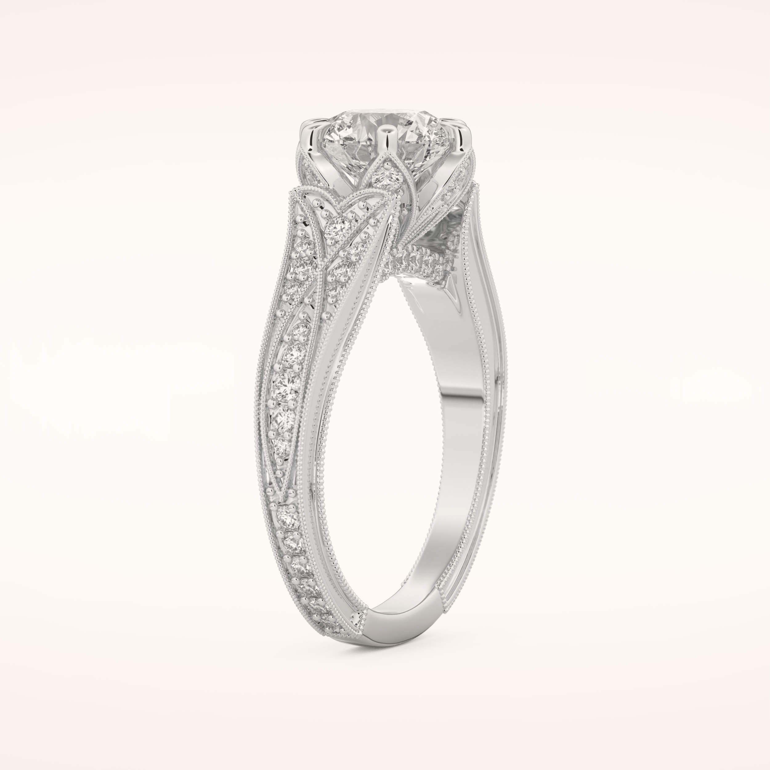 1.52 CT Round Shaped Pave Cathedral Moissanite Engagement Ring