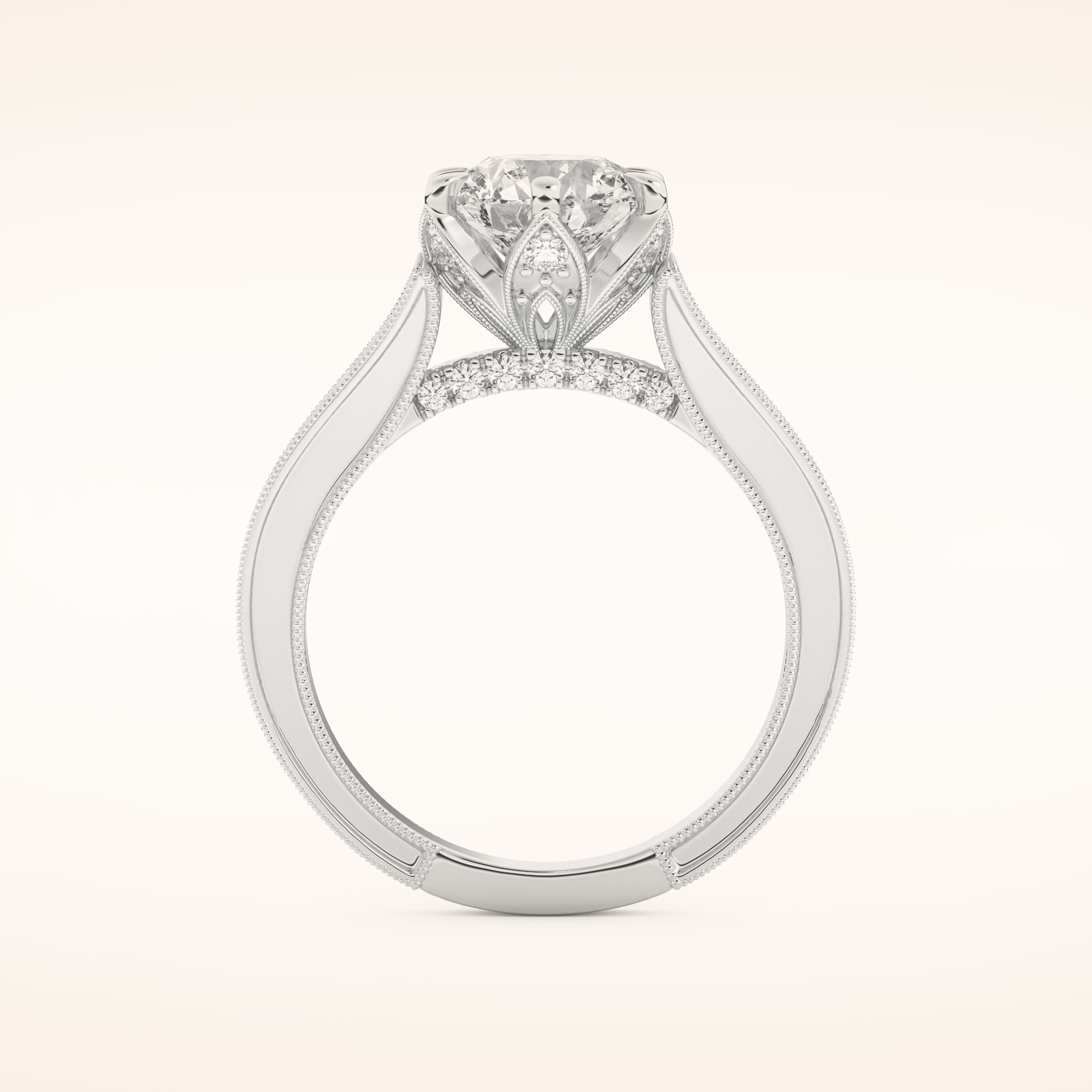1.52 CT Round Shaped Pave Cathedral Moissanite Engagement Ring