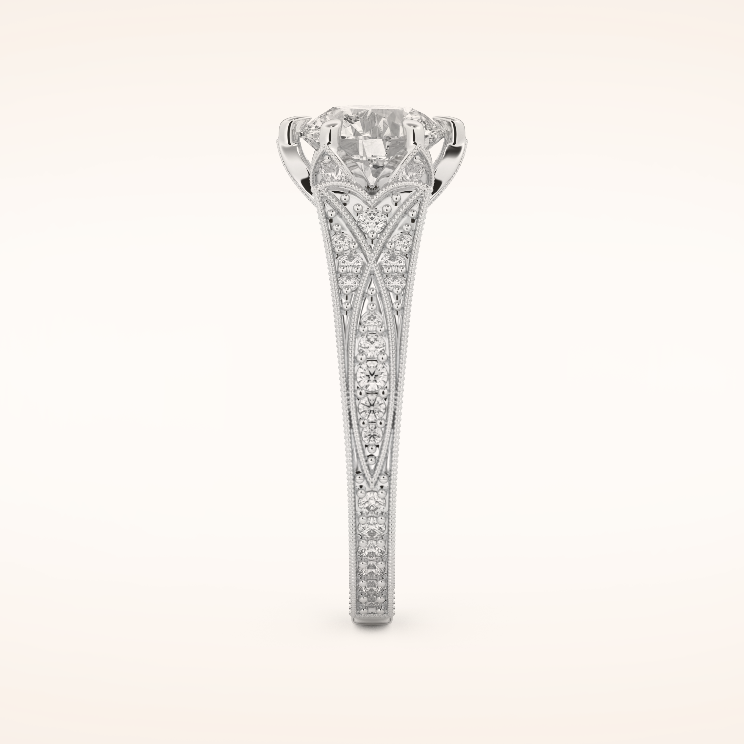 1.52 CT Round Shaped Pave Cathedral Moissanite Engagement Ring
