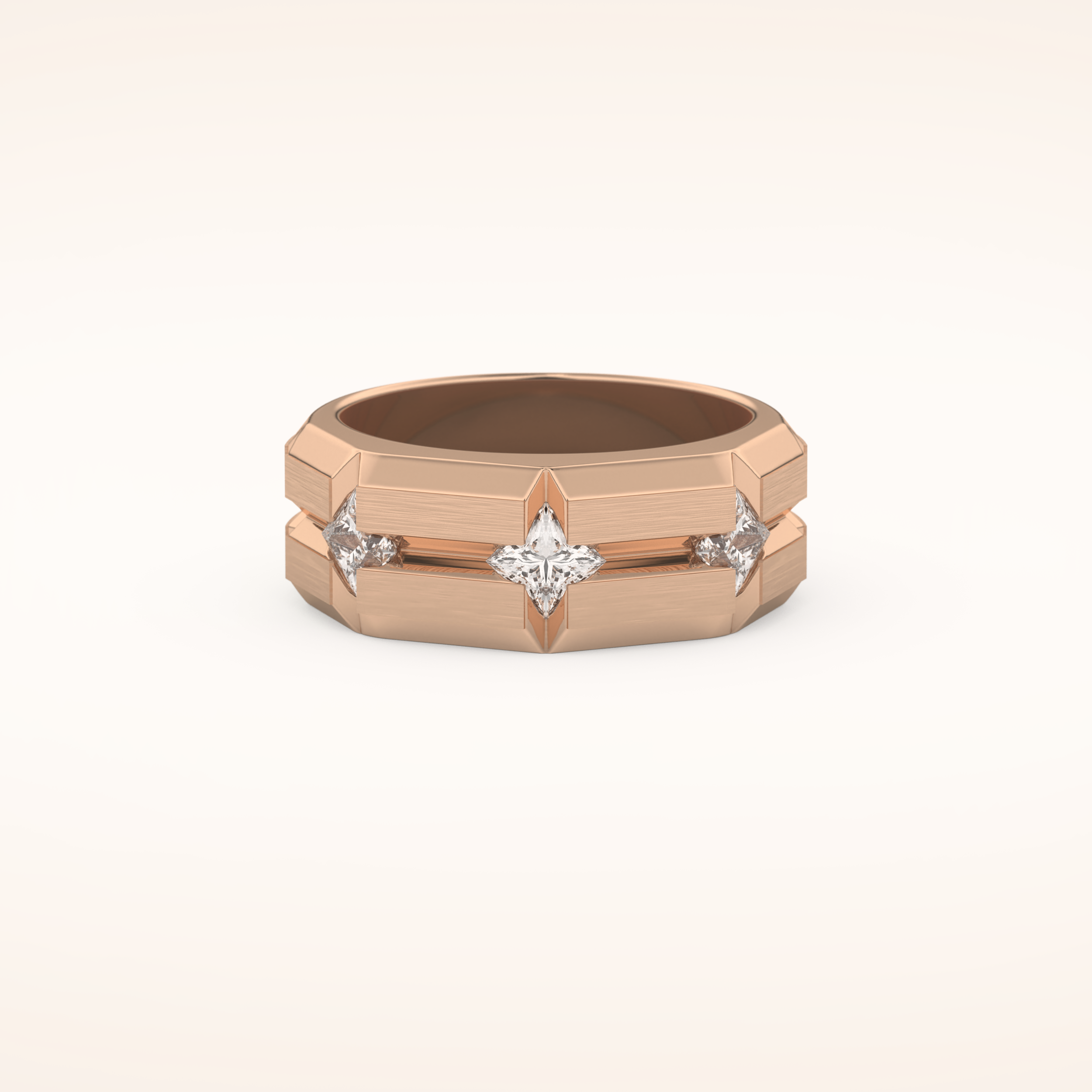 0.71 TCW Round Shaped Moissanite Three Stone Men's Wedding Band