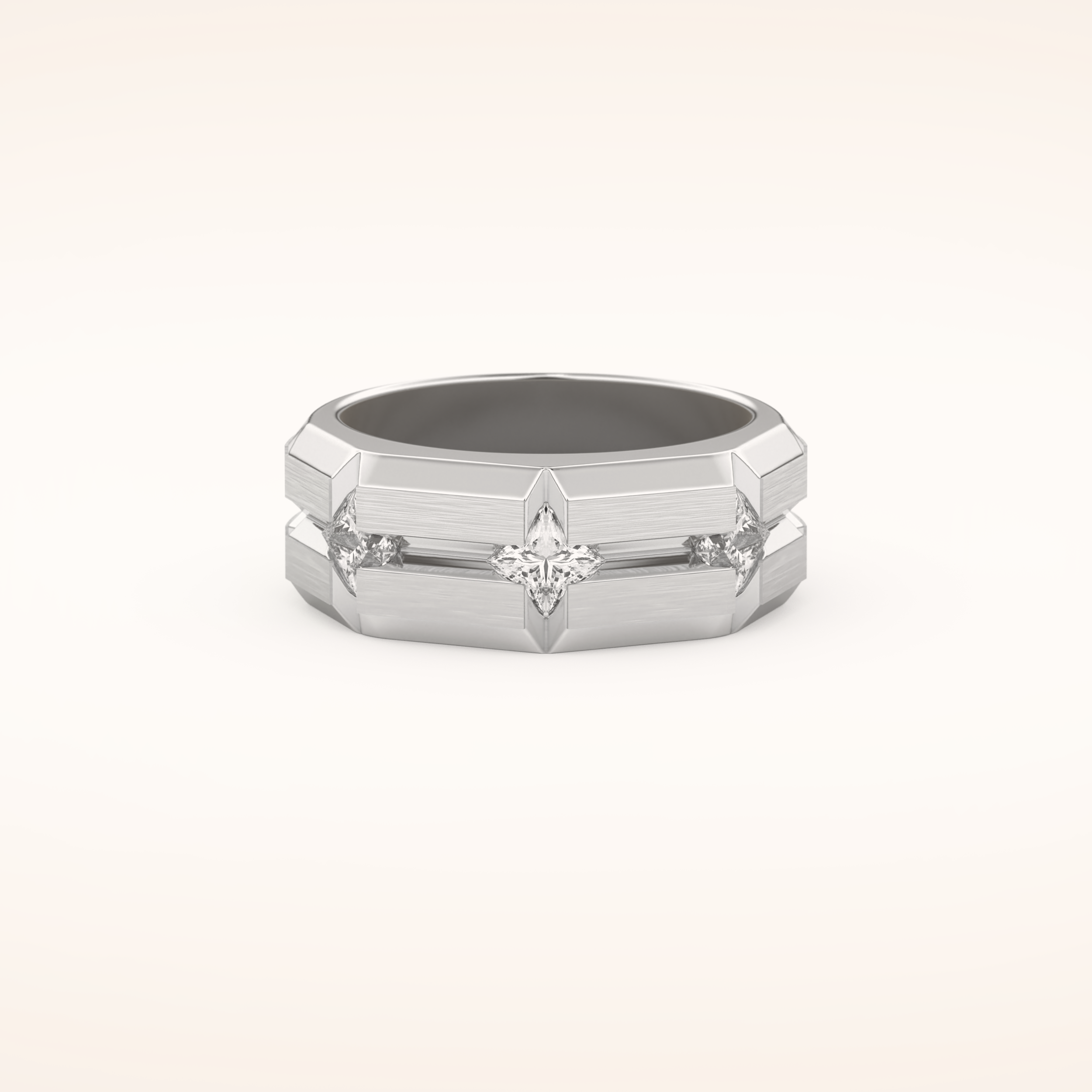 0.71 TCW Round Shaped Moissanite Three Stone Men's Wedding Band