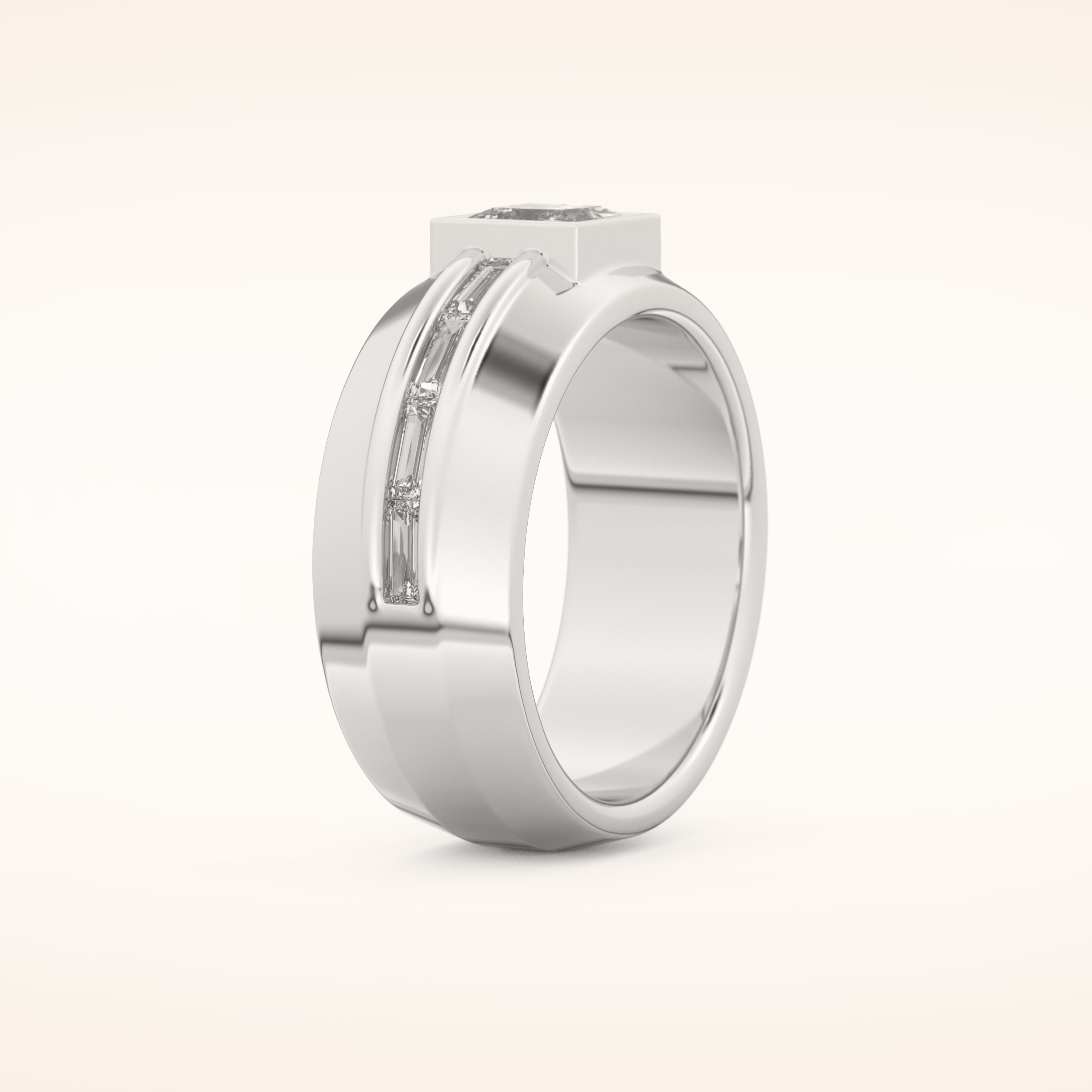 0.78 CT Princess Shaped Moissanite Channel Setting Men's Wedding Band