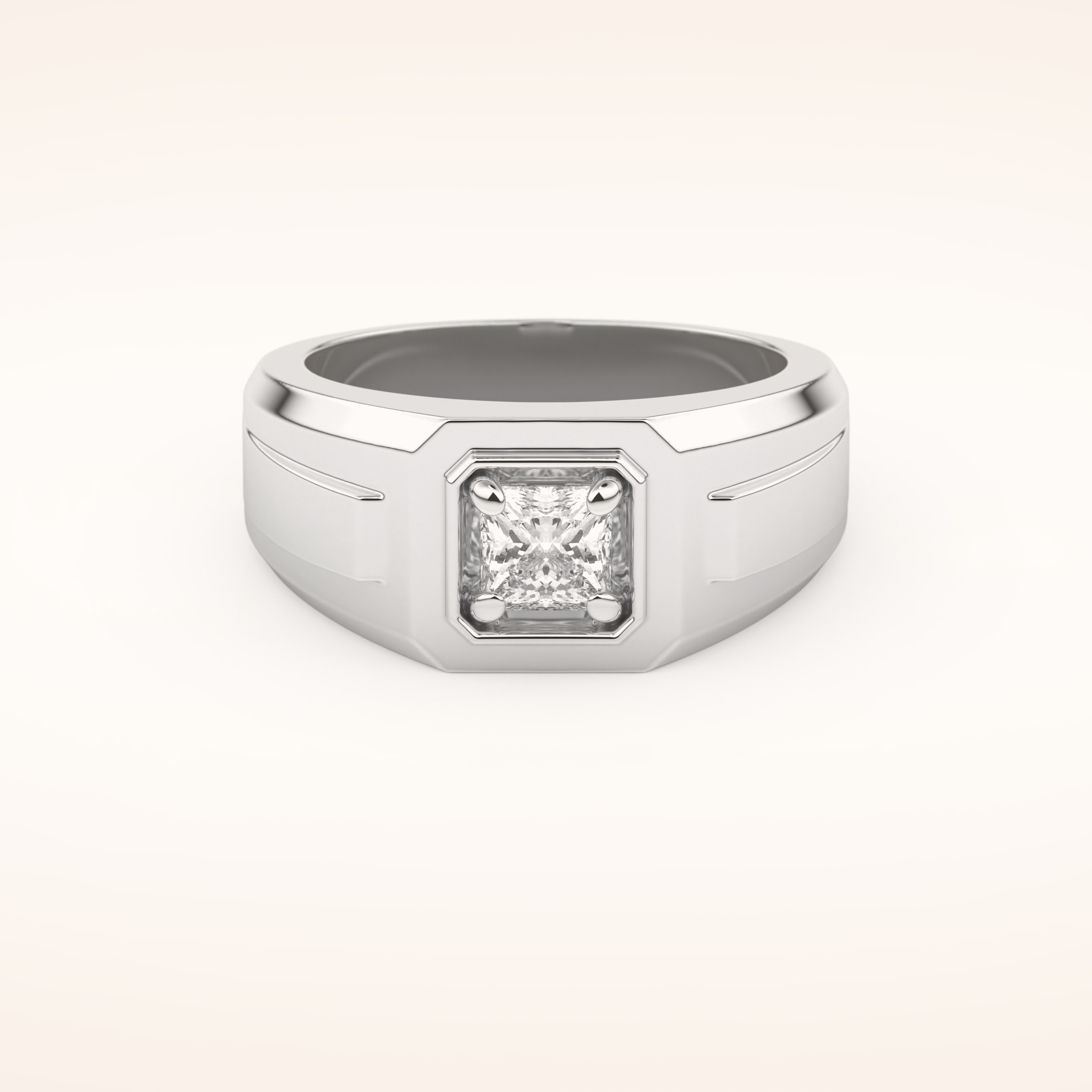 0.5 TCW Princess Shaped Moissanite Signet Men's Wedding Band