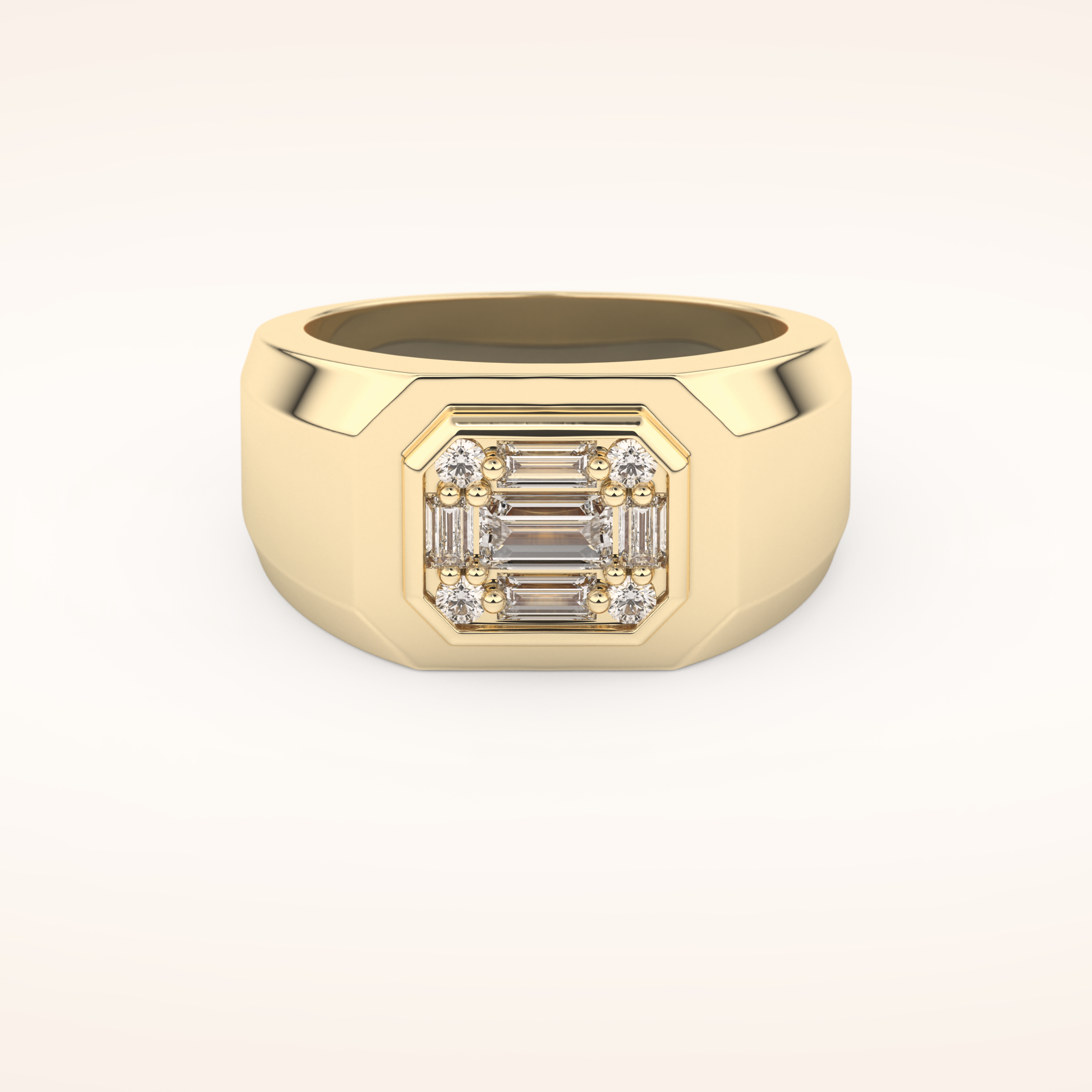 0.46 TCW Round & Baguette Shaped Moissanite Signet Men's Wedding Band