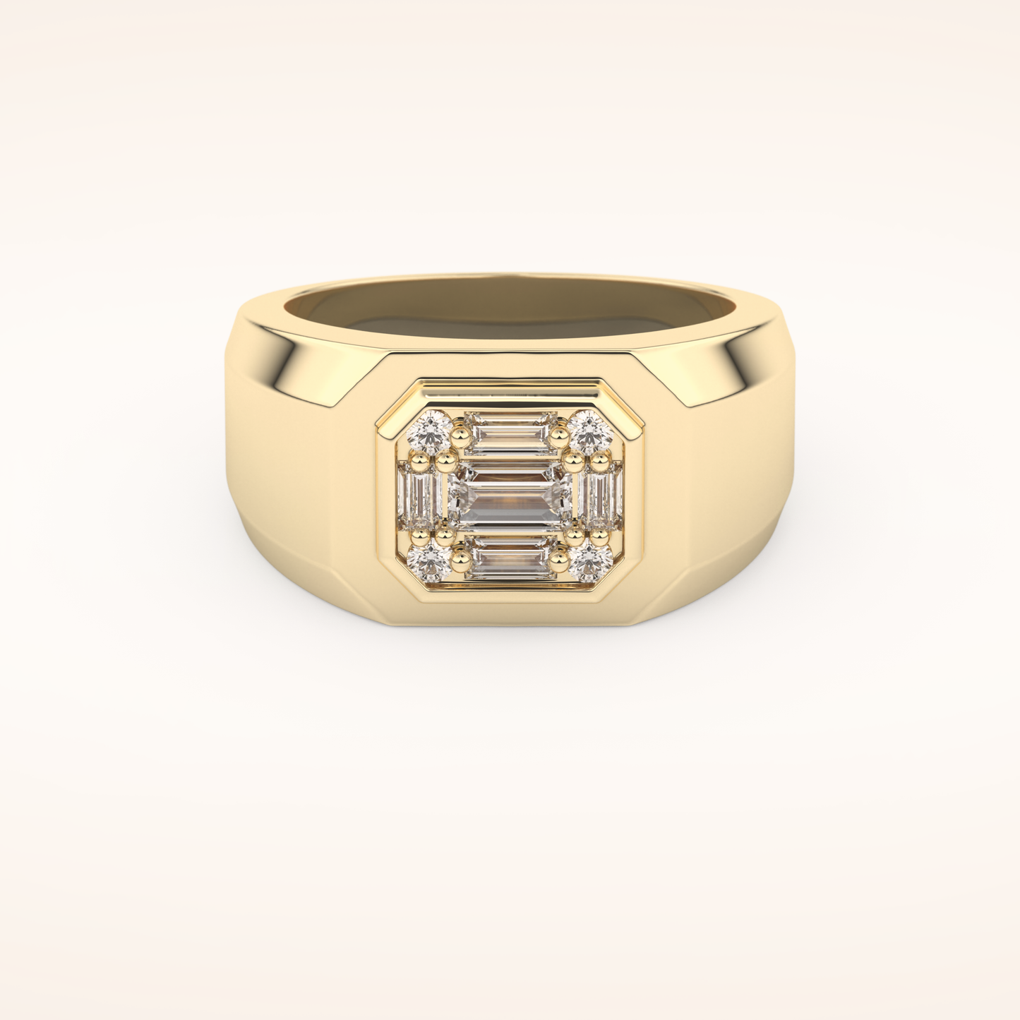 0.46 TCW Round & Baguette Shaped Moissanite Signet Multi Stone Wedding Band