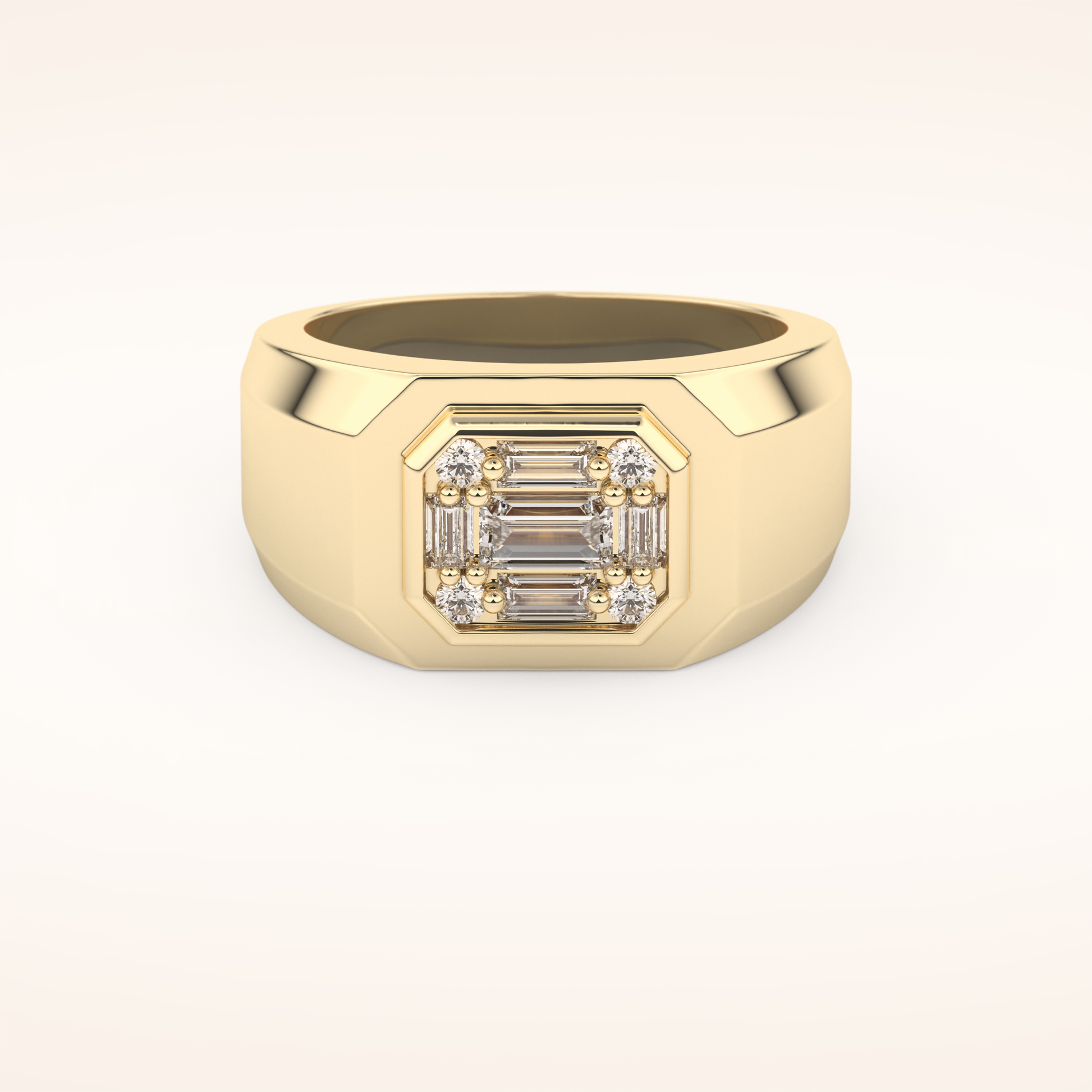 0.46 TCW Round & Baguette Shaped Moissanite Signet Multi Stone Wedding Band