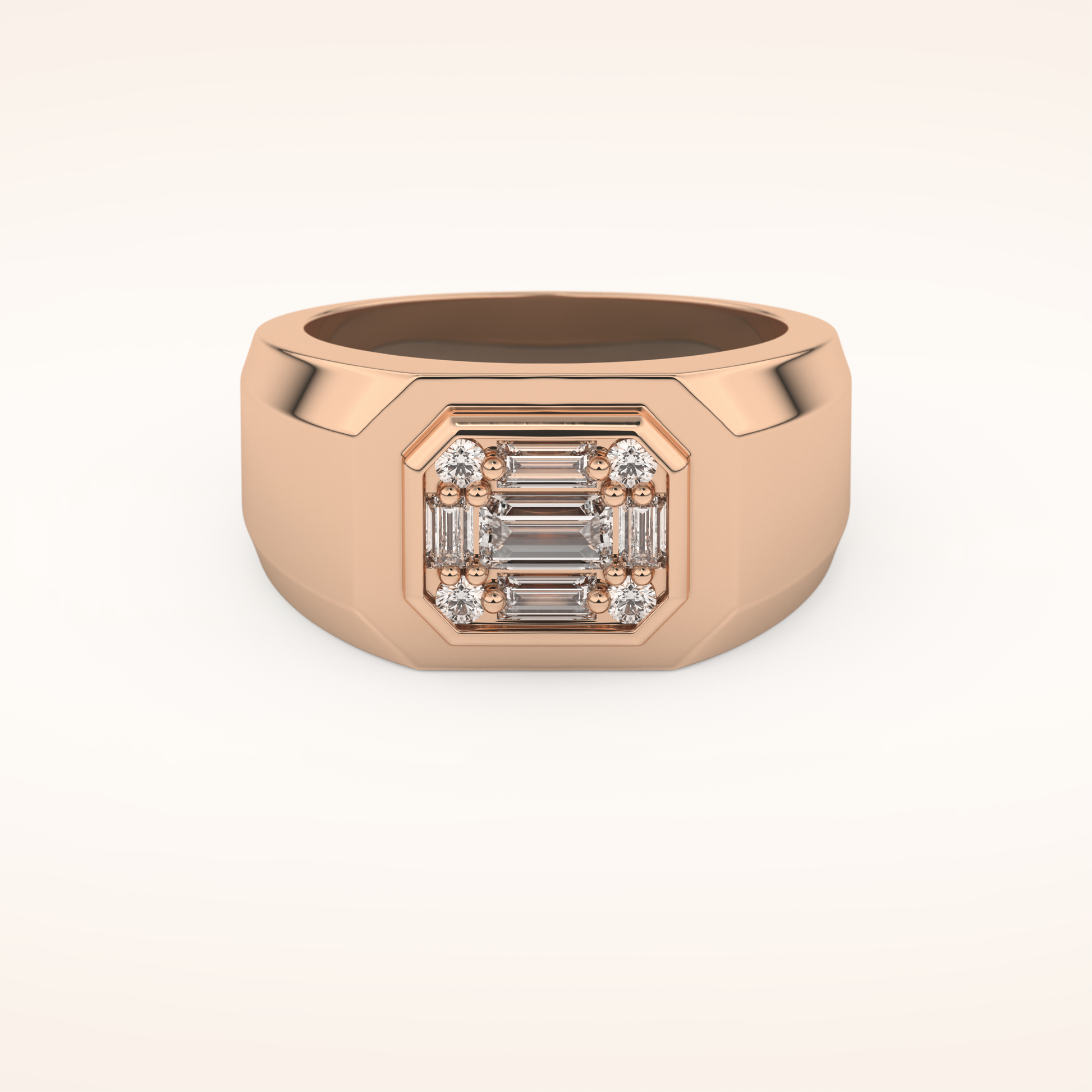 0.46 TCW Round & Baguette Shaped Moissanite Signet Multi Stone Wedding Band