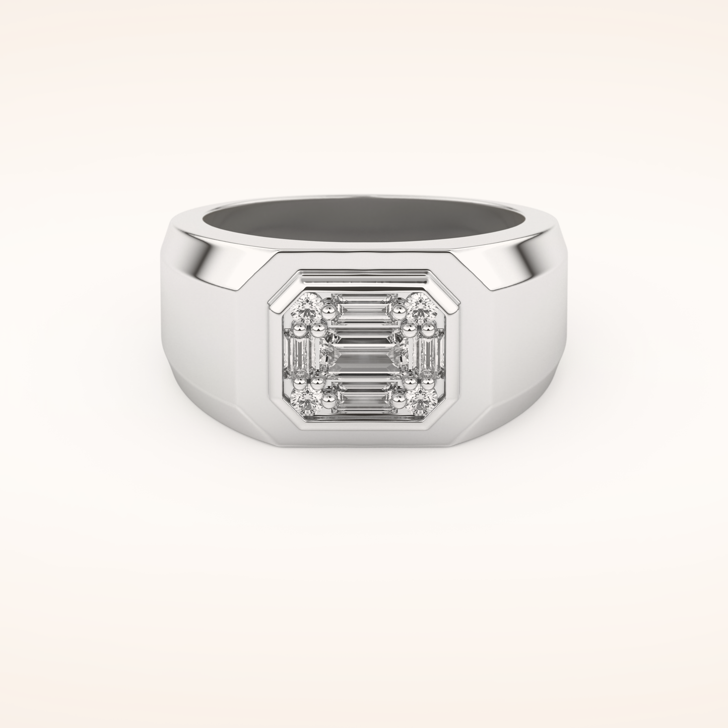 0.46 TCW Round & Baguette Shaped Moissanite Signet Multi Stone Wedding Band