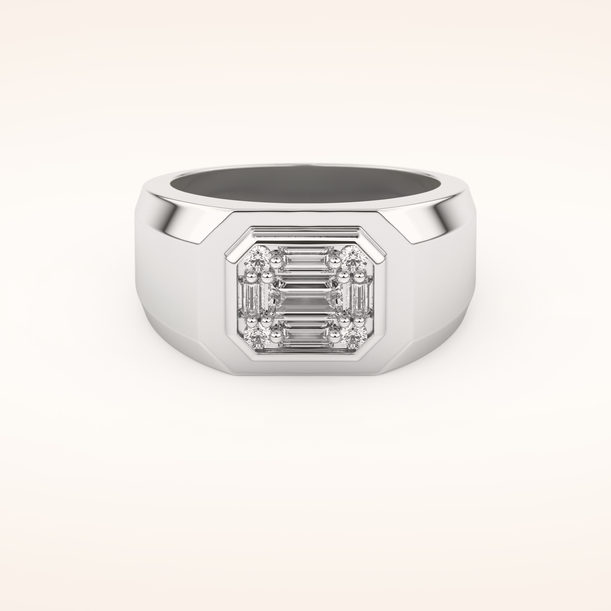 0.46 TCW Round & Baguette Shaped Moissanite Signet Multi Stone Wedding Band