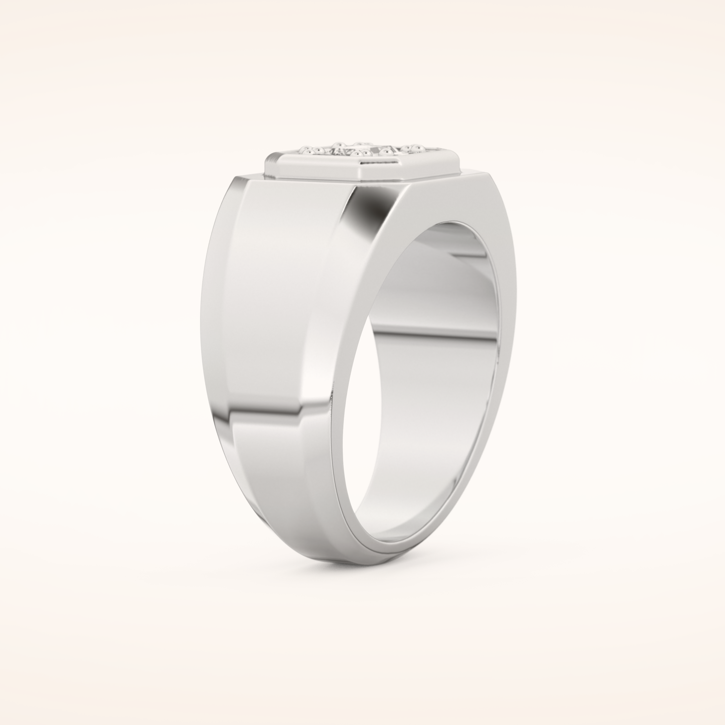 0.46 TCW Round & Baguette Shaped Moissanite Signet Men's Wedding Band