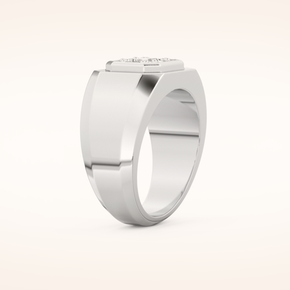 0.46 TCW Round & Baguette Shaped Moissanite Signet Multi Stone Wedding Band