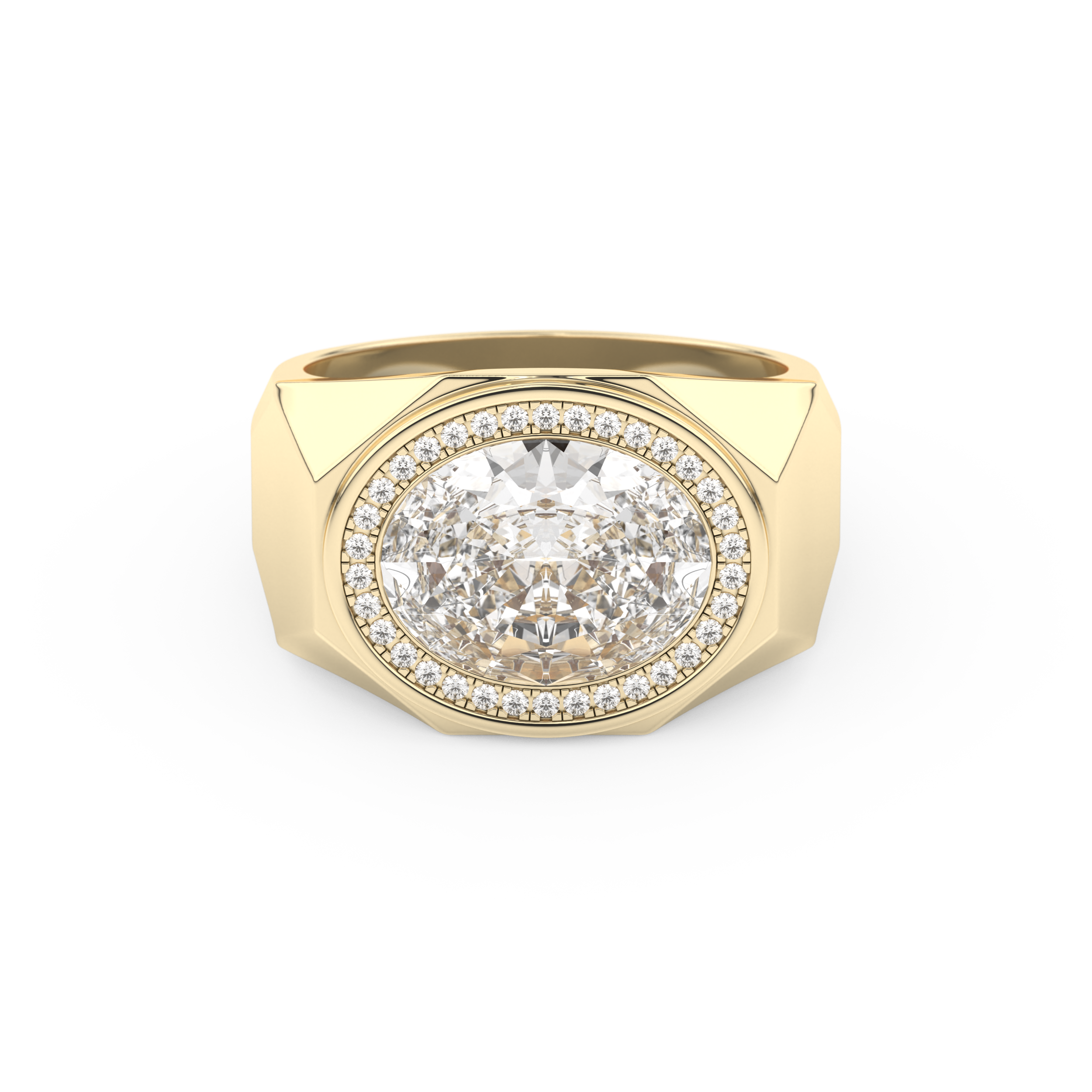East West Oval Halo Lab Grown Diamond Men's Engagement Ring