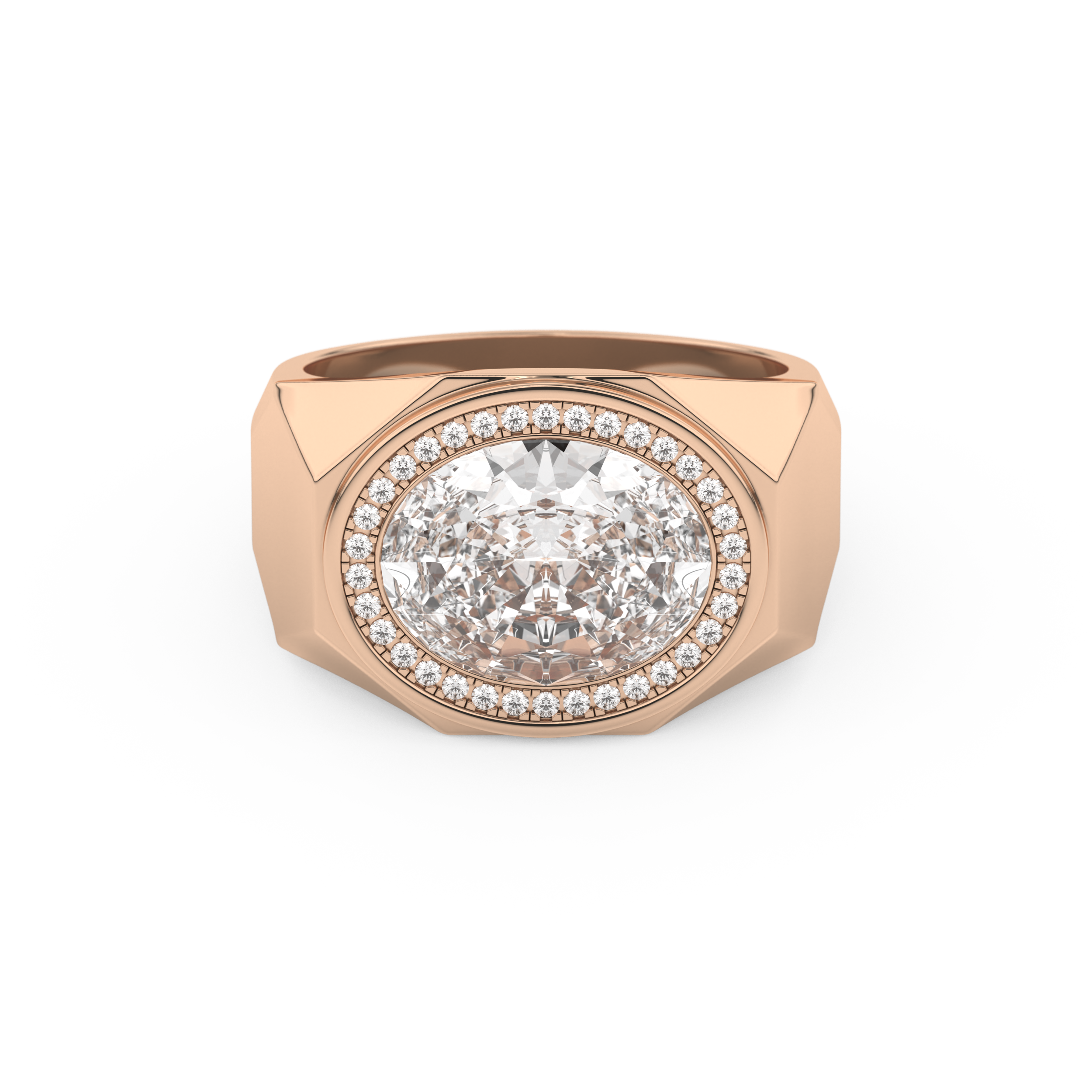 East West Oval Halo Lab Grown Diamond Men's Engagement Ring