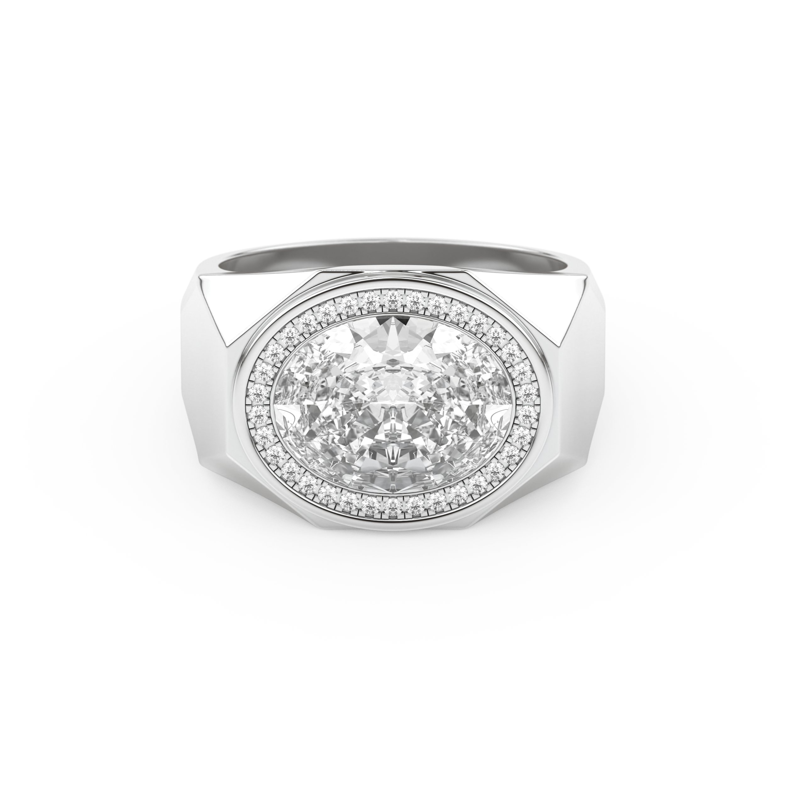 East West Oval Halo Lab Grown Diamond Men's Engagement Ring