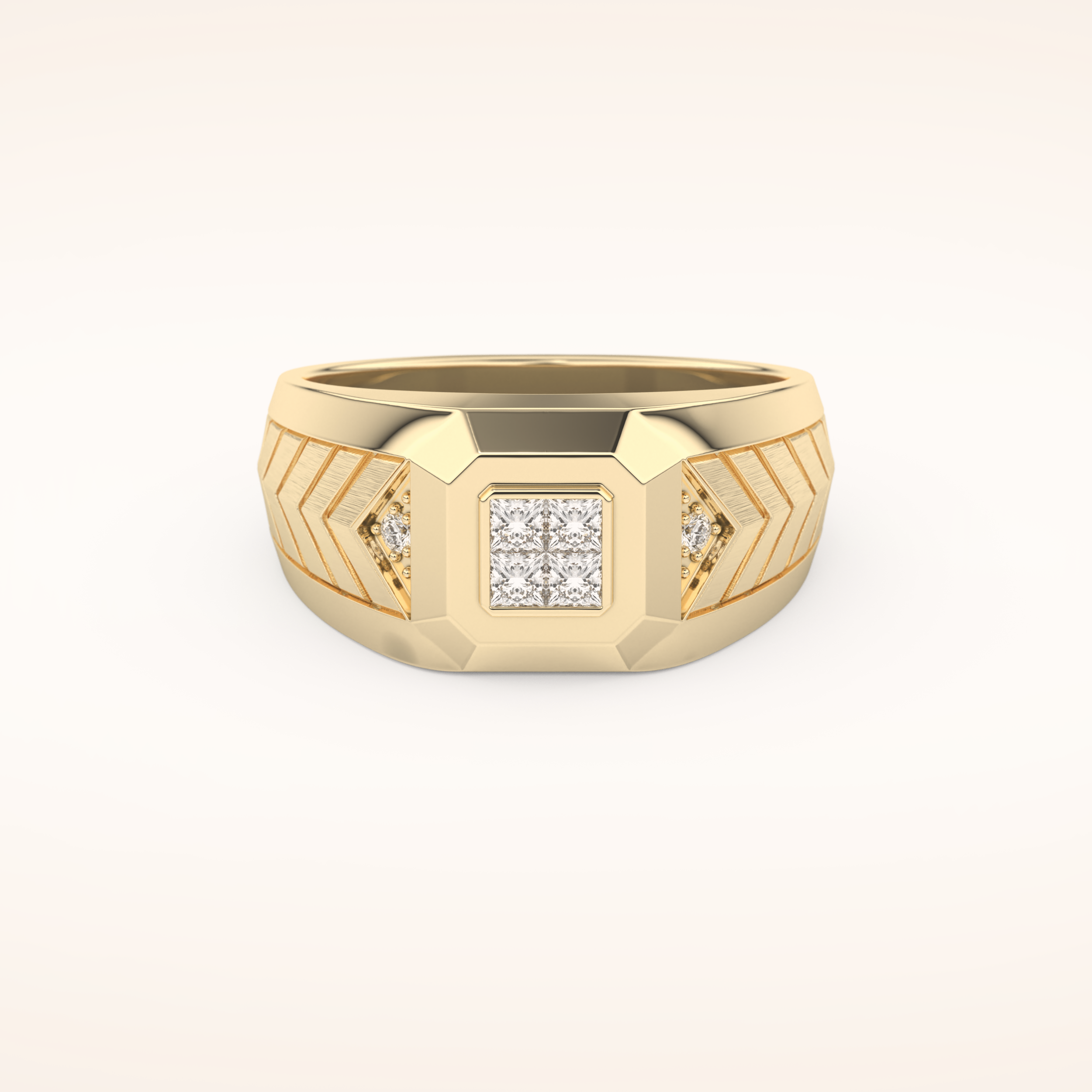 0.381 TCW Round & Princess Shaped Moissanite Signet Men's Wedding Band