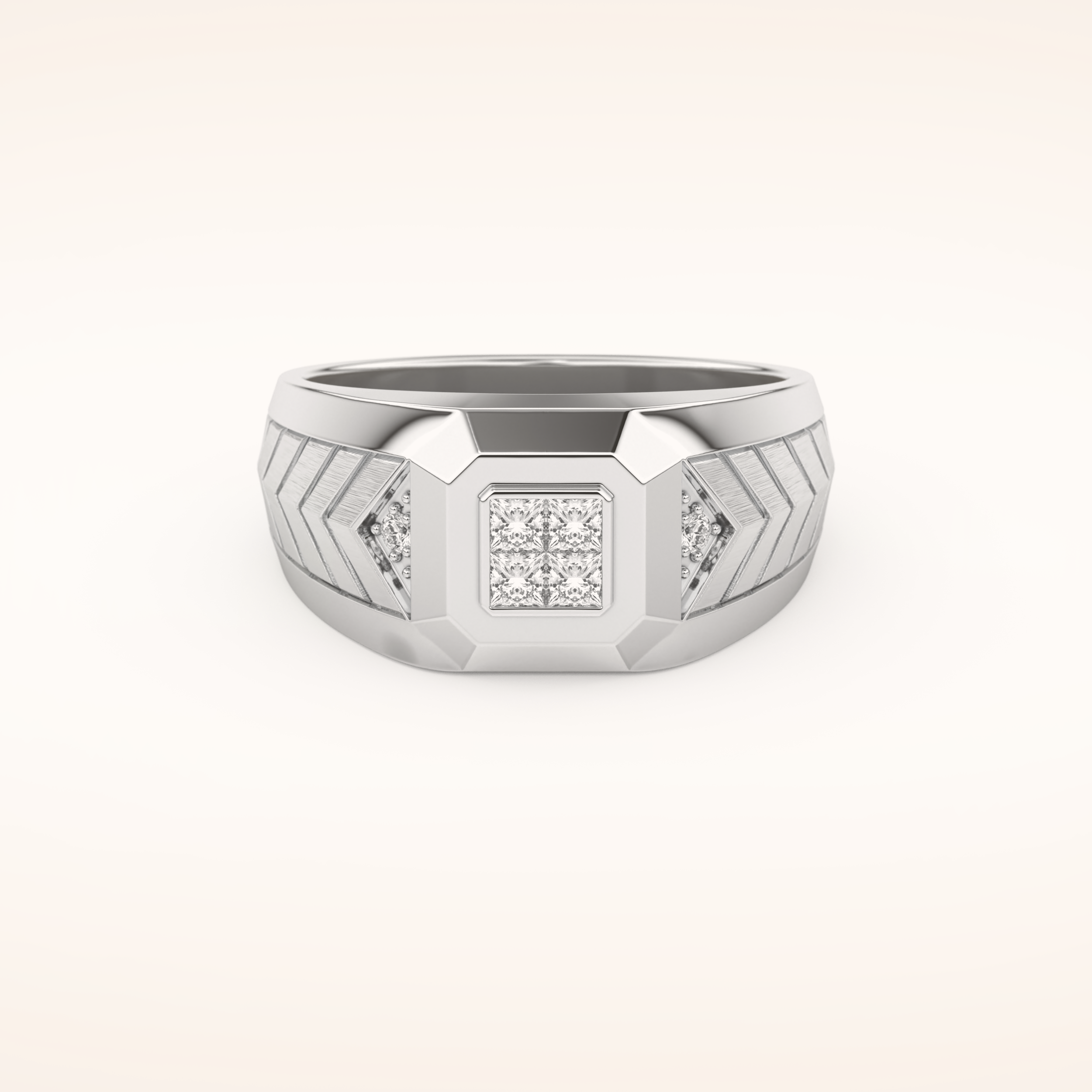 0.381 TCW Round & Princess Shaped Moissanite Signet Men's Wedding Band
