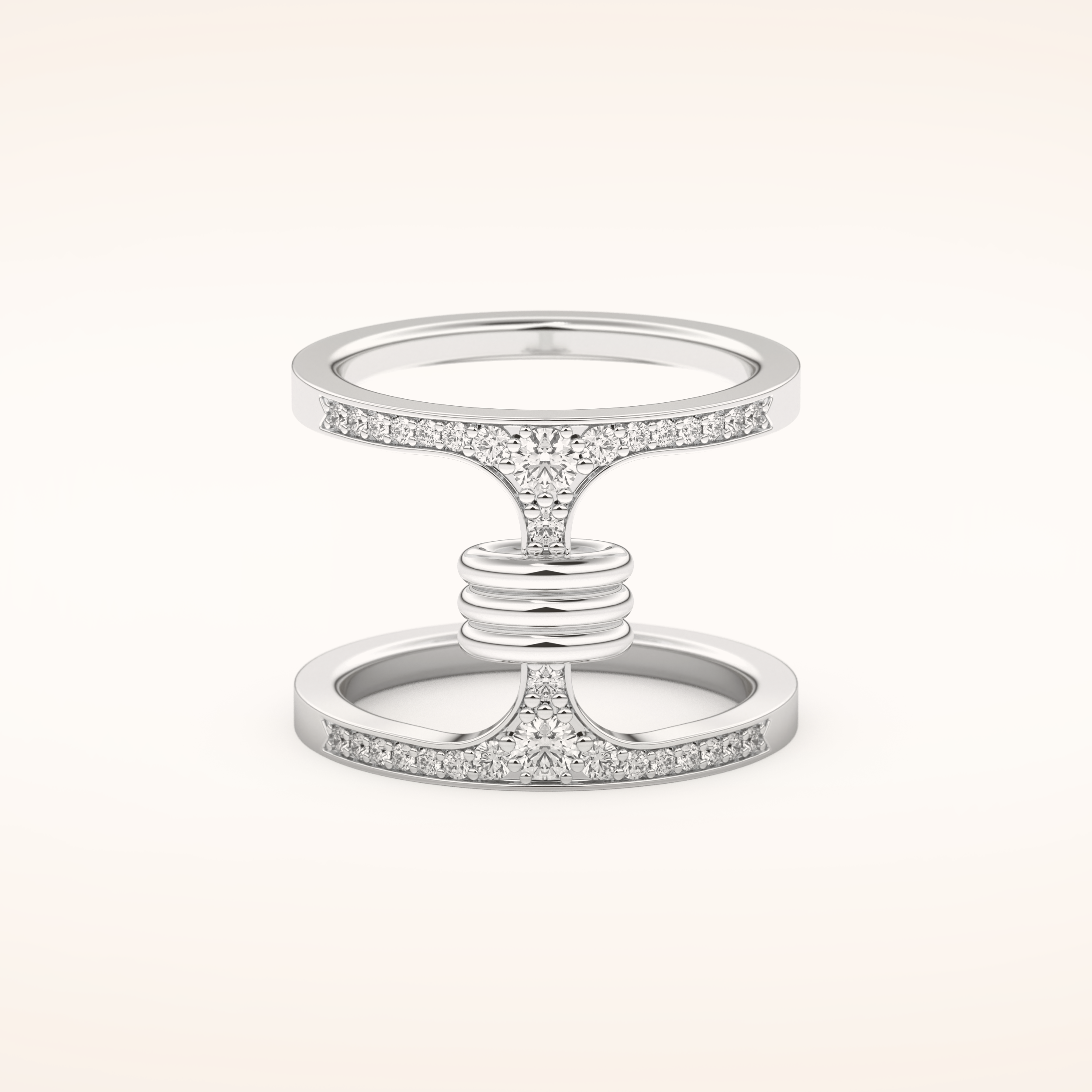0.361 TCW Round Shaped Moissanite Multi Stone Double Shank Wedding Band