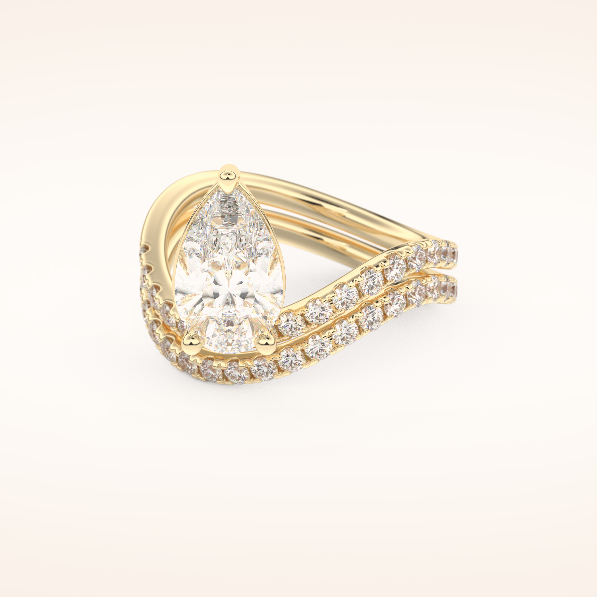 1.74 CT Pear Shaped Pave & Curved Shank Moissanite Engagement Ring