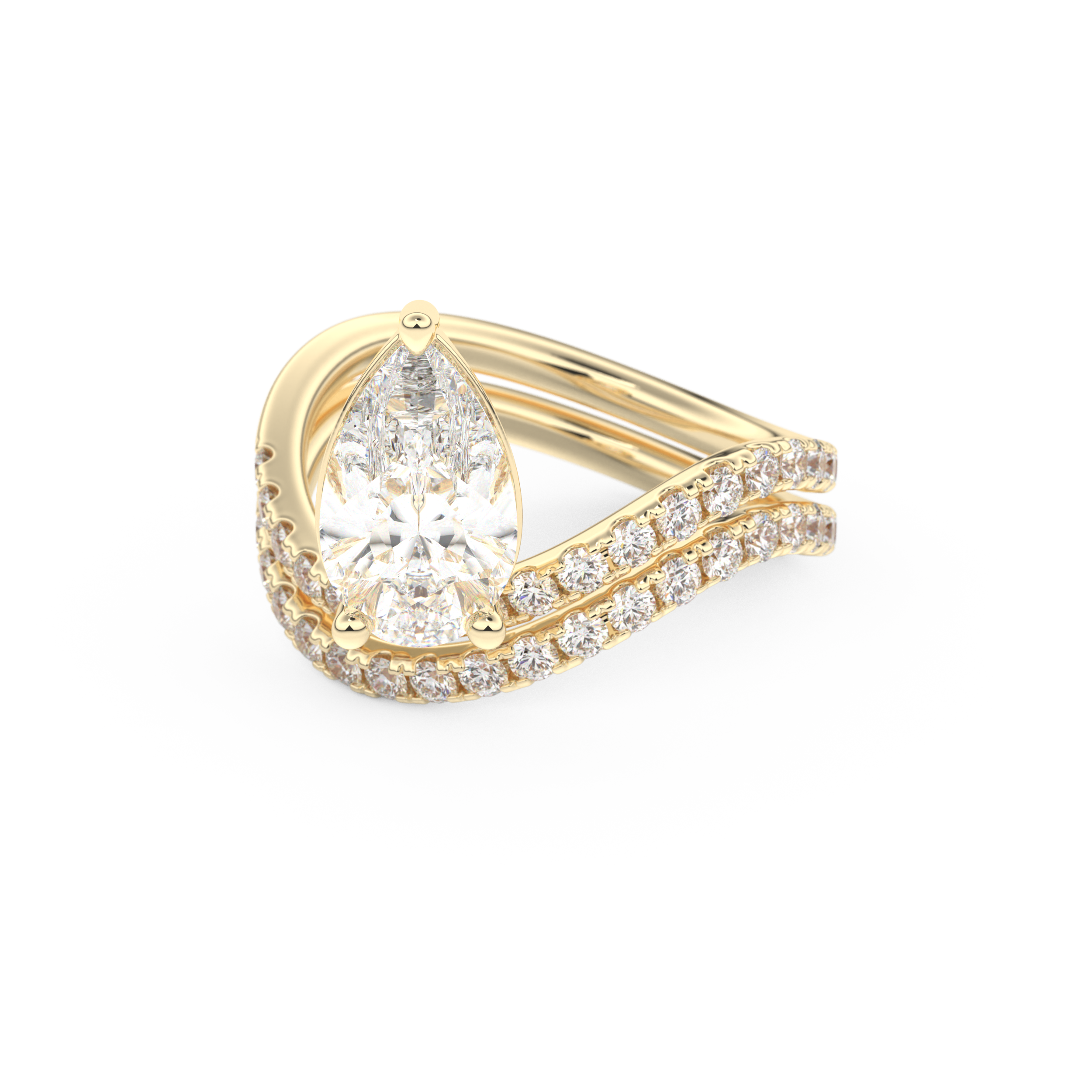 Pear Curved Shank & Pave Lab Grown Diamond Engagement Ring